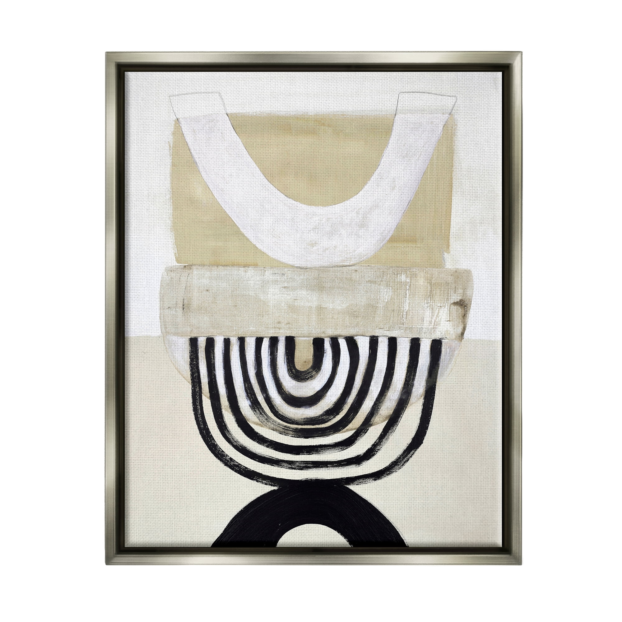 Stupell Industries Beige & Black Arches Abstract Painting Gray Floater Framed Art Print Wall Art, 17 x 21