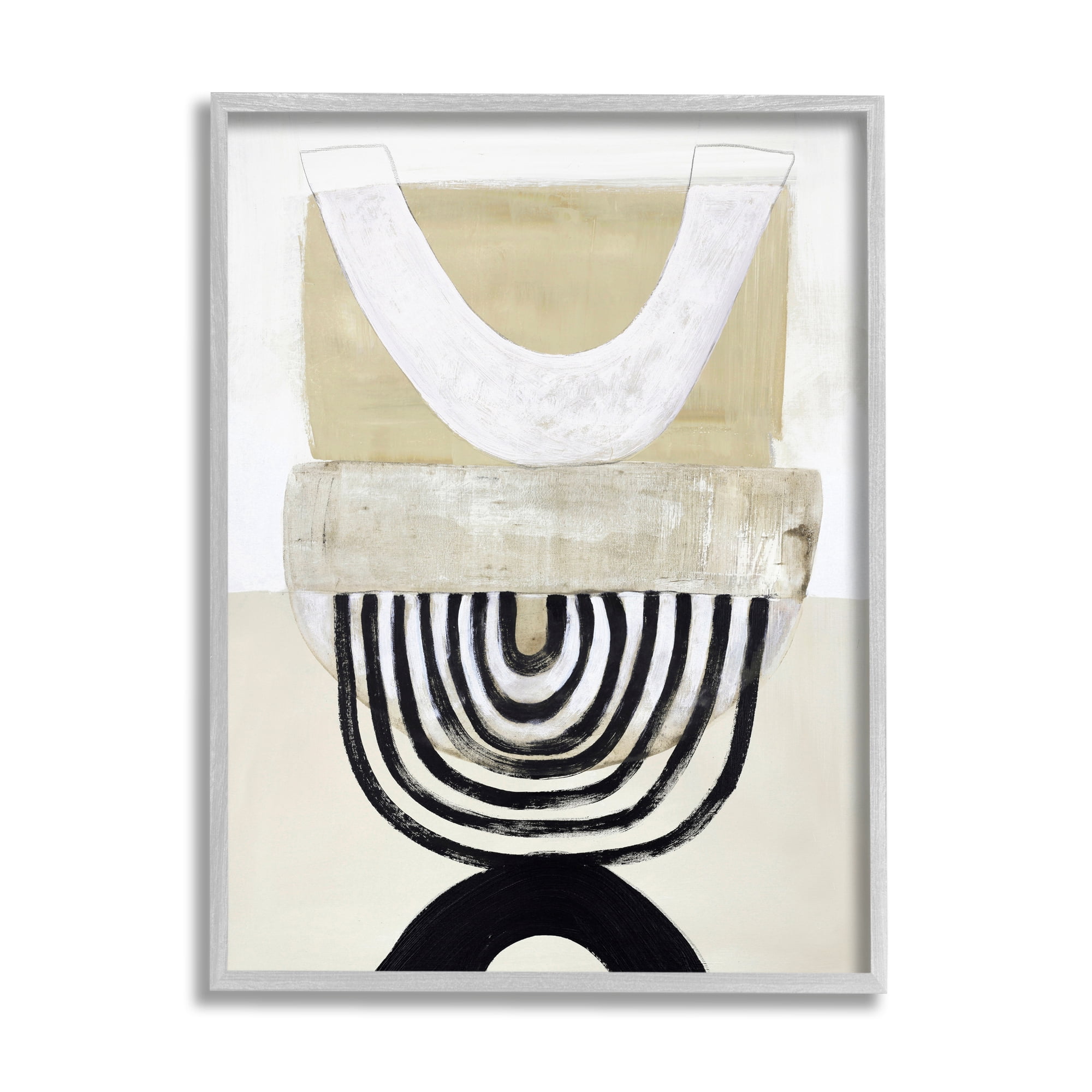 Stupell Industries Beige & Black Arches Abstract Painting Gray Framed Art Print Wall Art, 24 x 30