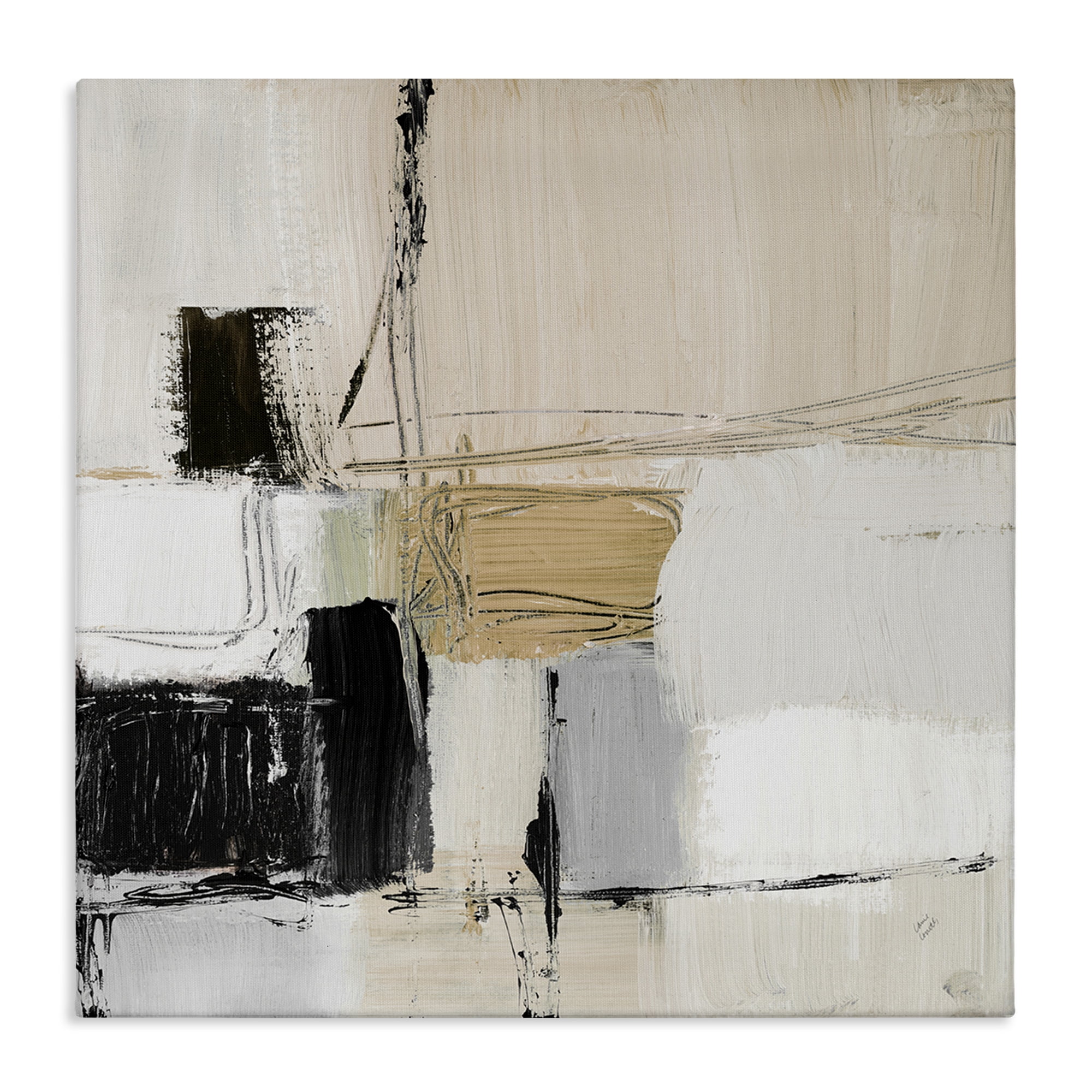 Stupell Industries Beige Black Organic Collage Abstract Painting Gallery Wrapped Canvas Art Print Wall Art, 30 x 30