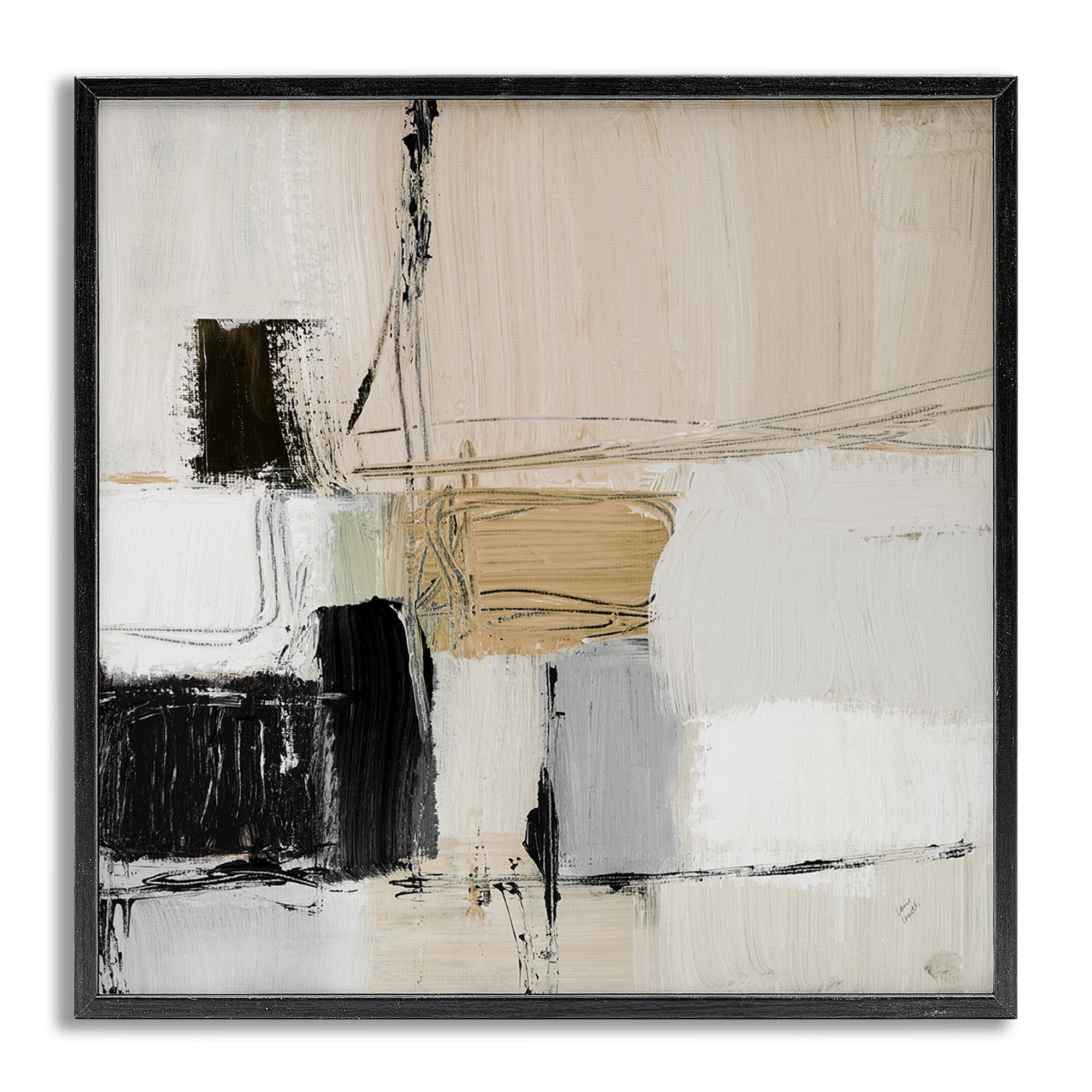 Stupell Industries Beige Black Organic Collage Abstract Painting Gray Framed Art Print Wall Art, 12 x 12