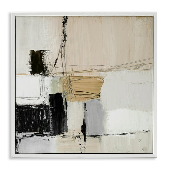 Stupell Industries Beige Black Organic Collage Abstract Painting White Framed Art Print Wall Art, 24 x 24