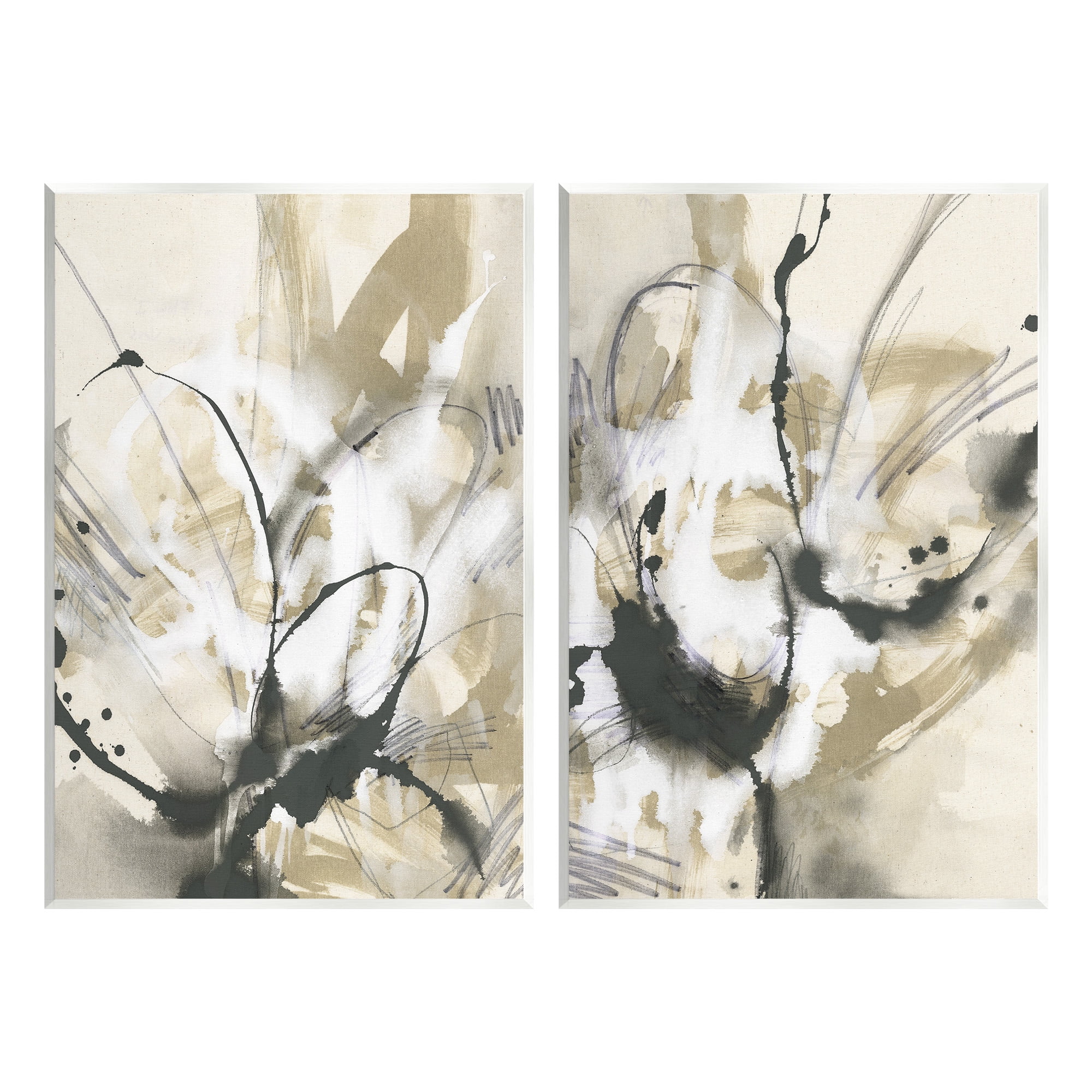 Stupell Industries Beige & Black Splatter Abstract Painting Unframed Art Print Wall Art, 13 x 19, Set of 2