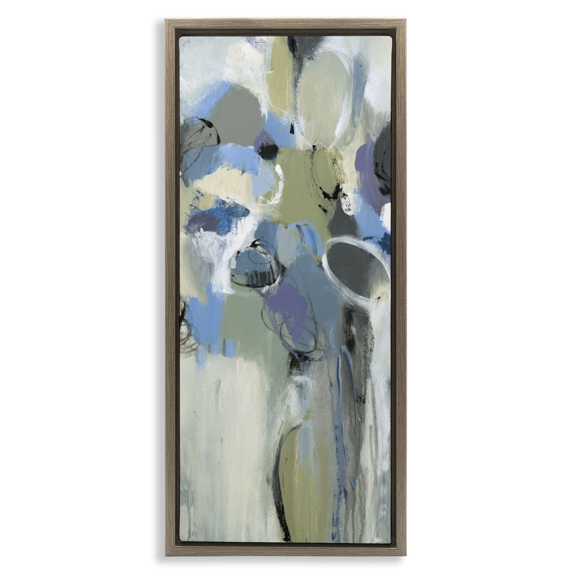 Stupell Industries Beige & Blue Abstraction Brown Framed Floater Canvas Wall Art, design by Lisa Ridgers
