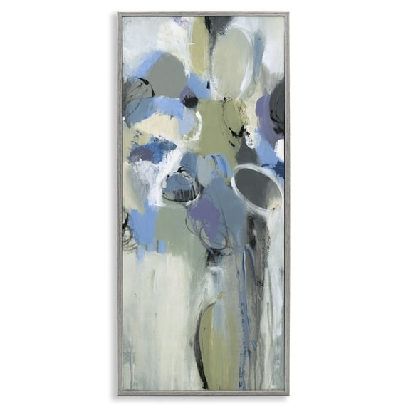 Stupell Industries Contemporary Beige & Blue Abstraction Gray Framed Giclee Art, 10 x 24, by Lisa Ridgers