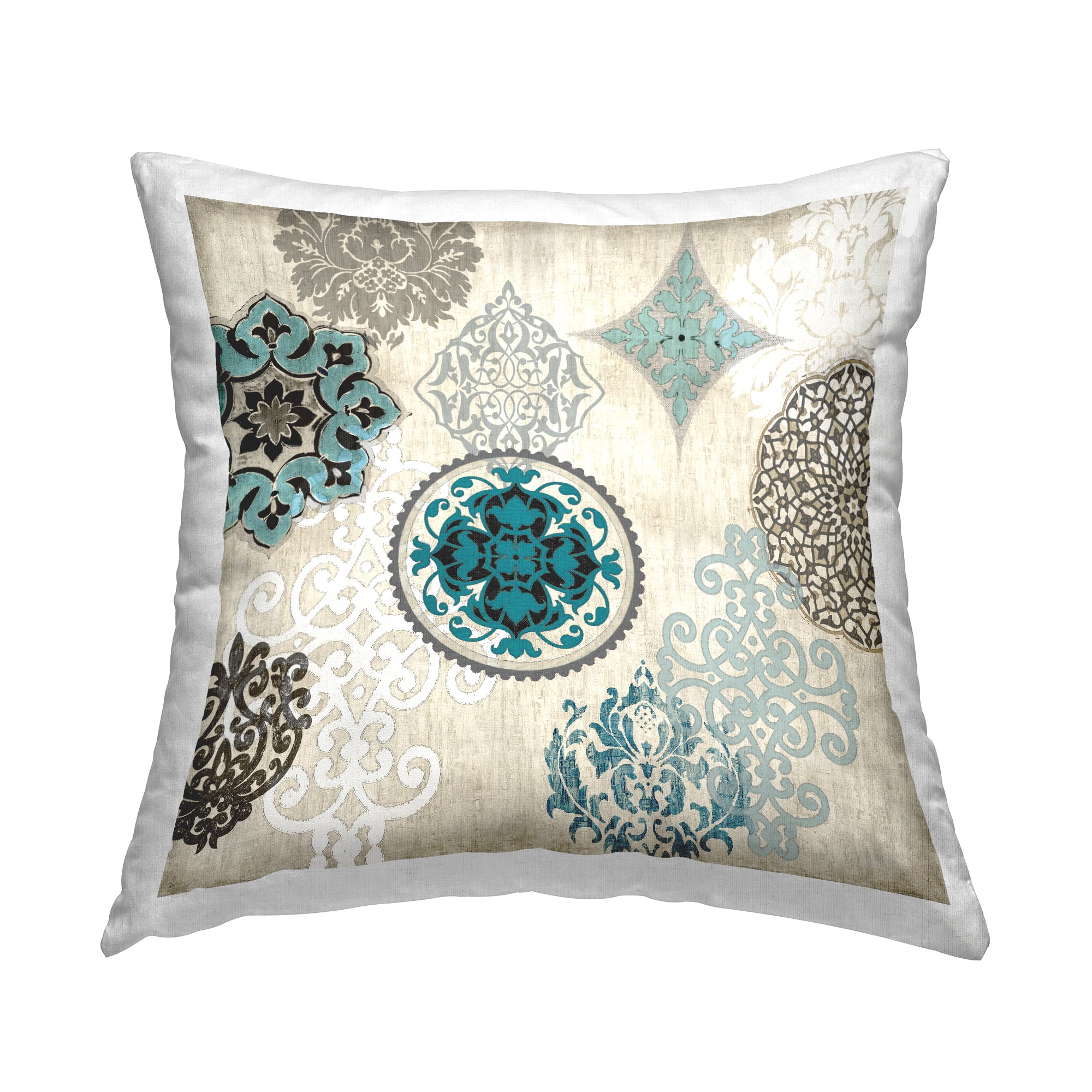 Stupell Industries Beige & Blue Boho Pattern Square Decorative Printed Throw Pillow, 18 x 18
