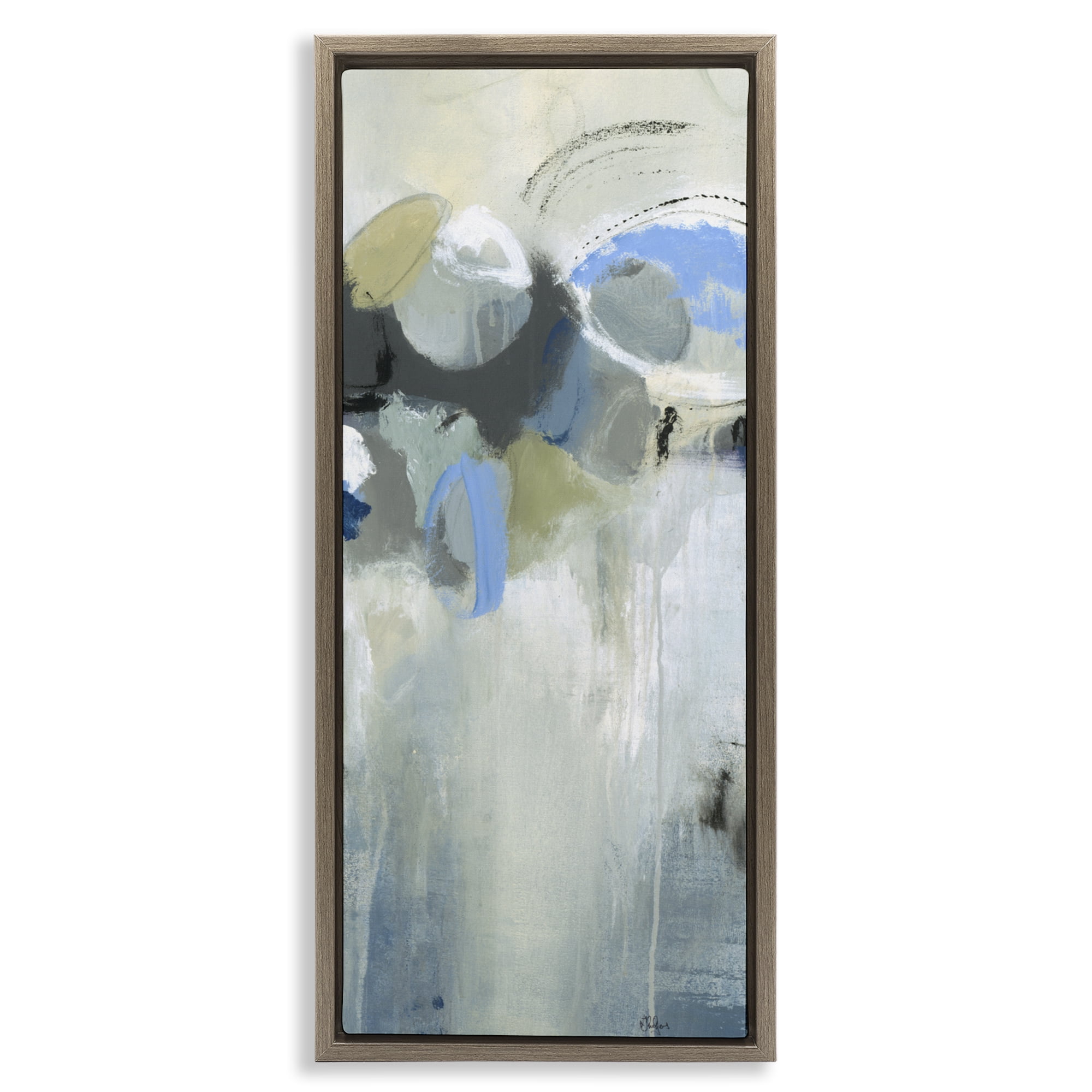Stupell Industries Beige & Blue Dapples Brown Framed Floater Canvas Wall Art, design by Lisa Ridgers