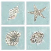 Stupell Industries Beige & Blue Sea Life Nautical & Beach Painting Unframed Art Print Wall Art, 12 x 12, Set of 4