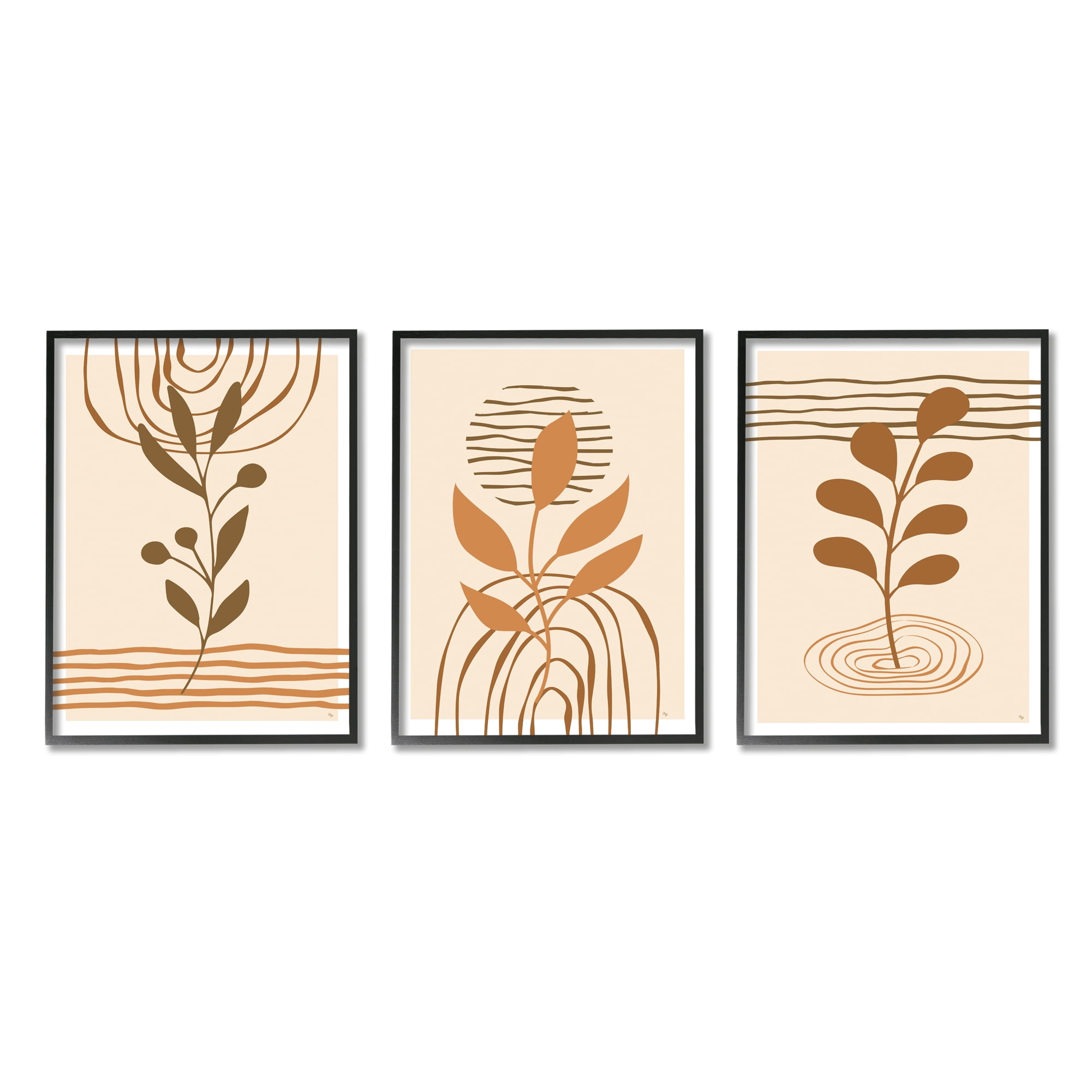 Stupell Industries Beige Boho Sprouts Botanical & Floral Painting Black Framed Art Print Wall Art, 11 x 14