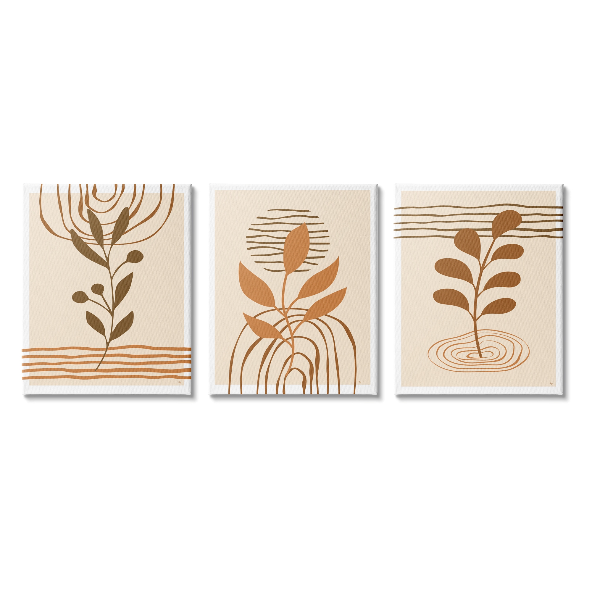 Stupell Industries Beige Boho Sprouts Botanical & Floral Painting Gallery Wrapped Canvas Art Print Wall Art, 11 x 14, Set of 3