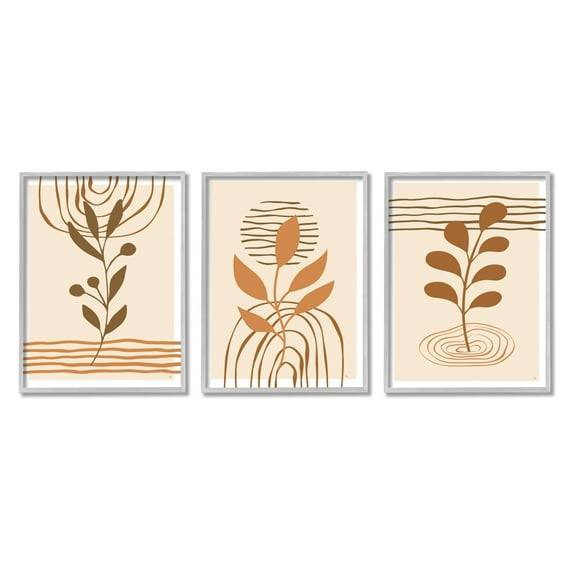 Stupell Industries Beige Boho Sprouts Botanical & Floral Painting Gray Framed Art Print Wall Art, 11 x 14