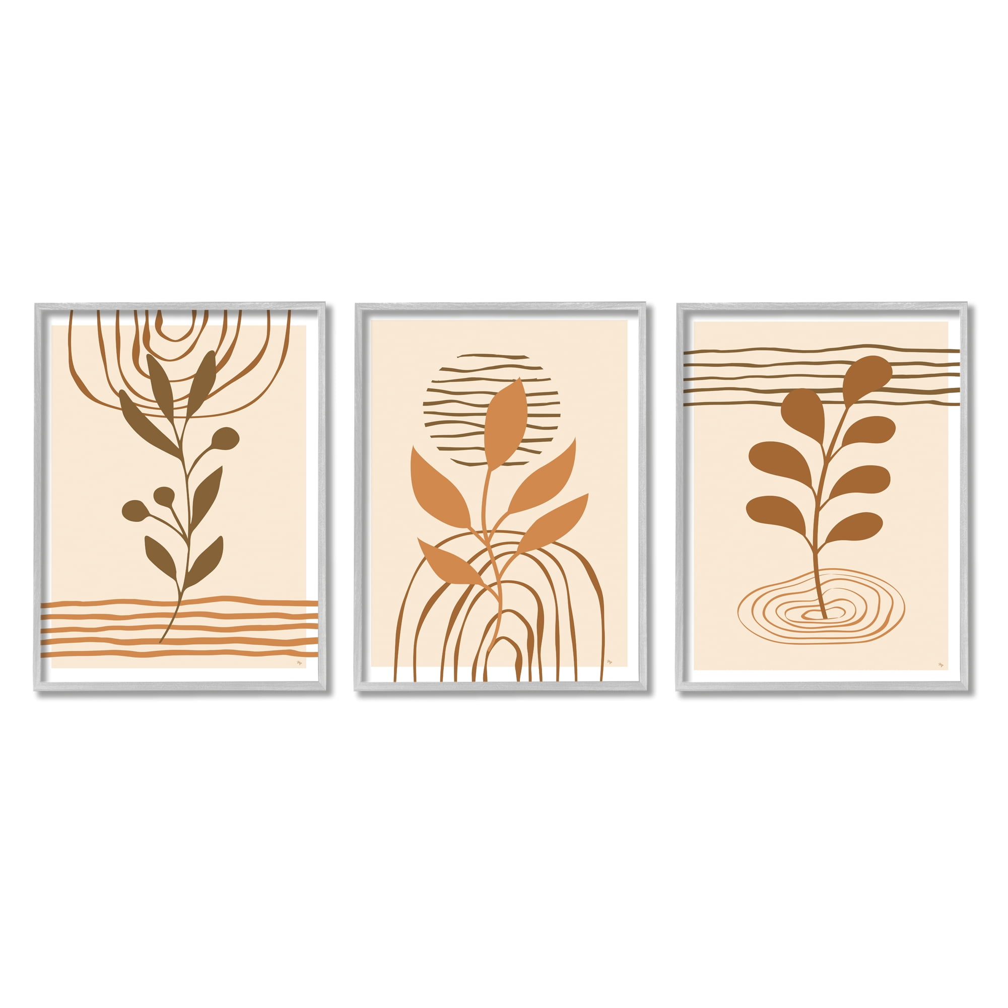 Stupell Industries Beige Boho Sprouts Botanical & Floral Painting Gray Framed Art Print Wall Art, 24 x 30