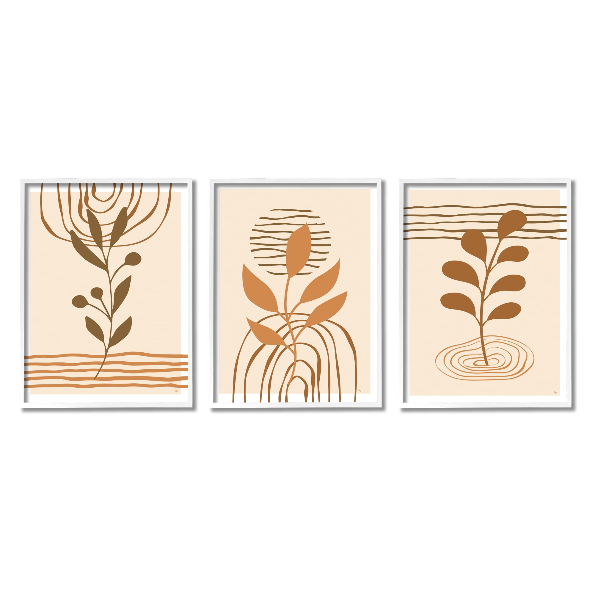 Stupell Industries Beige Boho Sprouts Botanical & Floral Painting White Framed Art Print Wall Art, 11 x 14