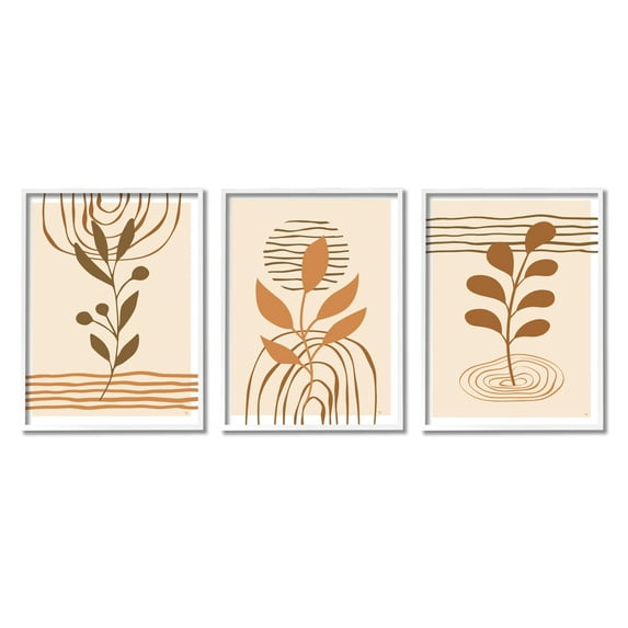 Stupell Industries Beige Boho Sprouts Botanical & Floral Painting White Framed Art Print Wall Art, 11 x 14