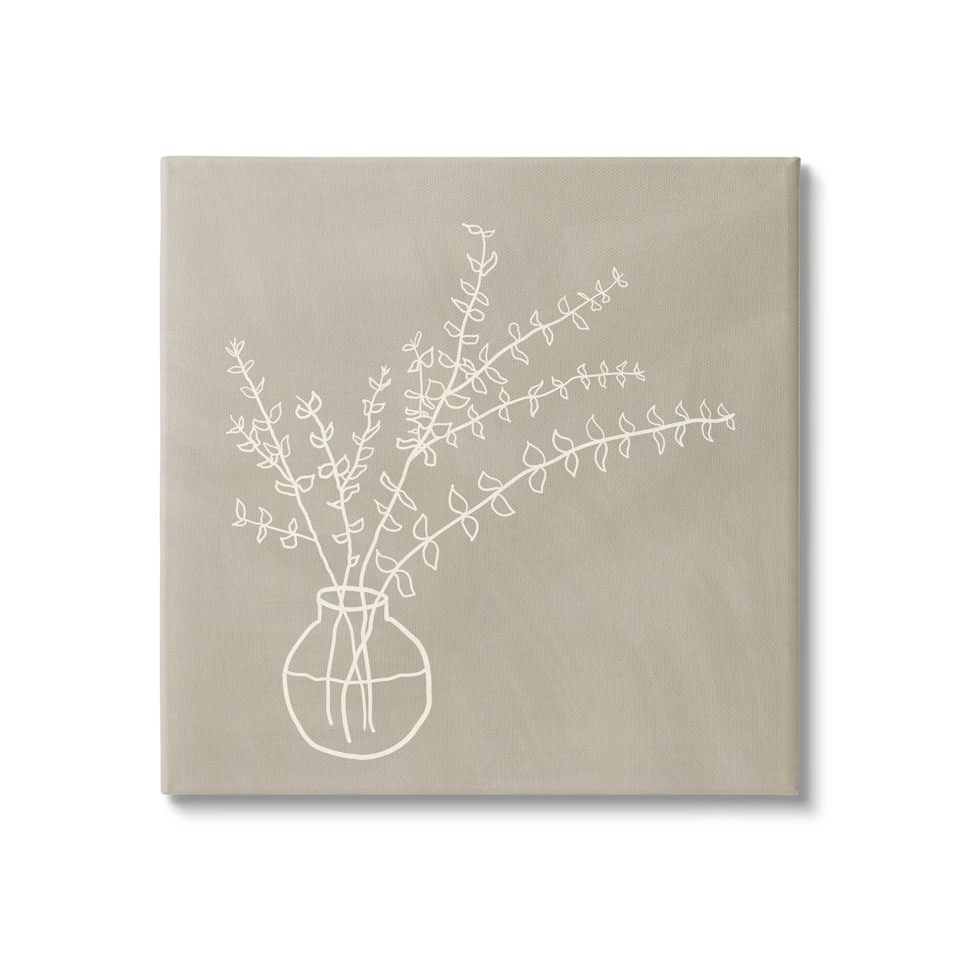 Stupell Industries Beige Botanical Herbs Leaves Vase Pattern Outline Canvas Wall Art, 36 x 36, Design by JJ Design House LLC