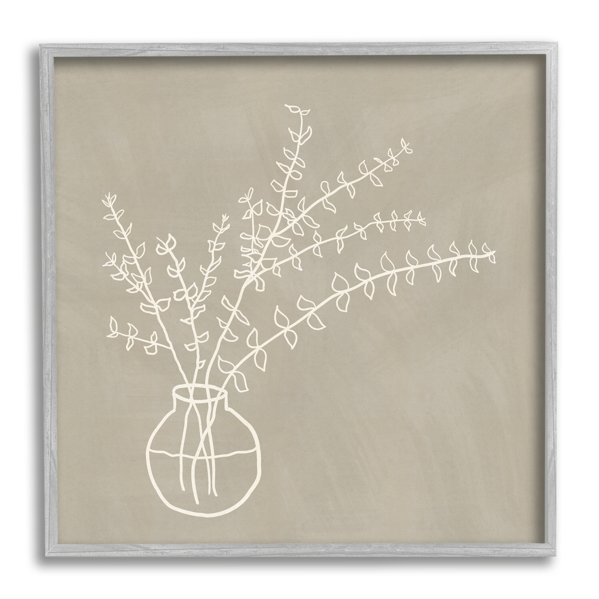 Stupell Industries Beige Botanical Herbs Leaves Vase Pattern Outline Framed Wall Art, 12 x 12, Design by JJ Design House LLC