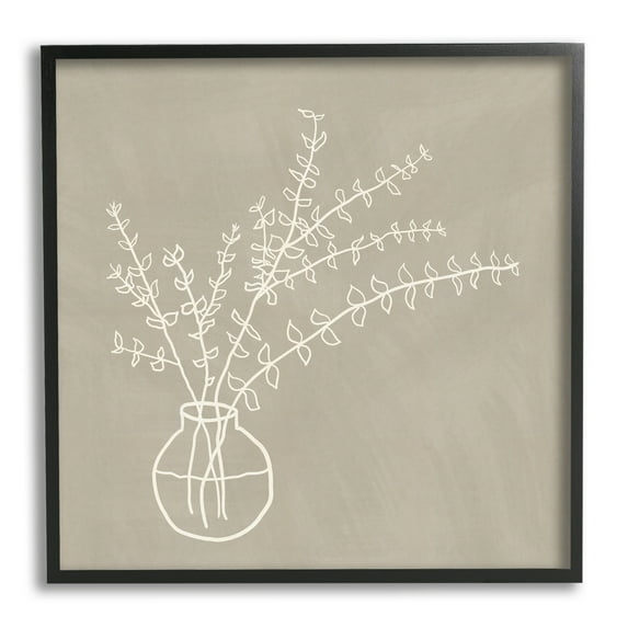 Stupell Industries Beige Botanical Herbs Leaves Vase Pattern Outline Framed Wall Art, 12 x 12, Design by JJ Design House LLC