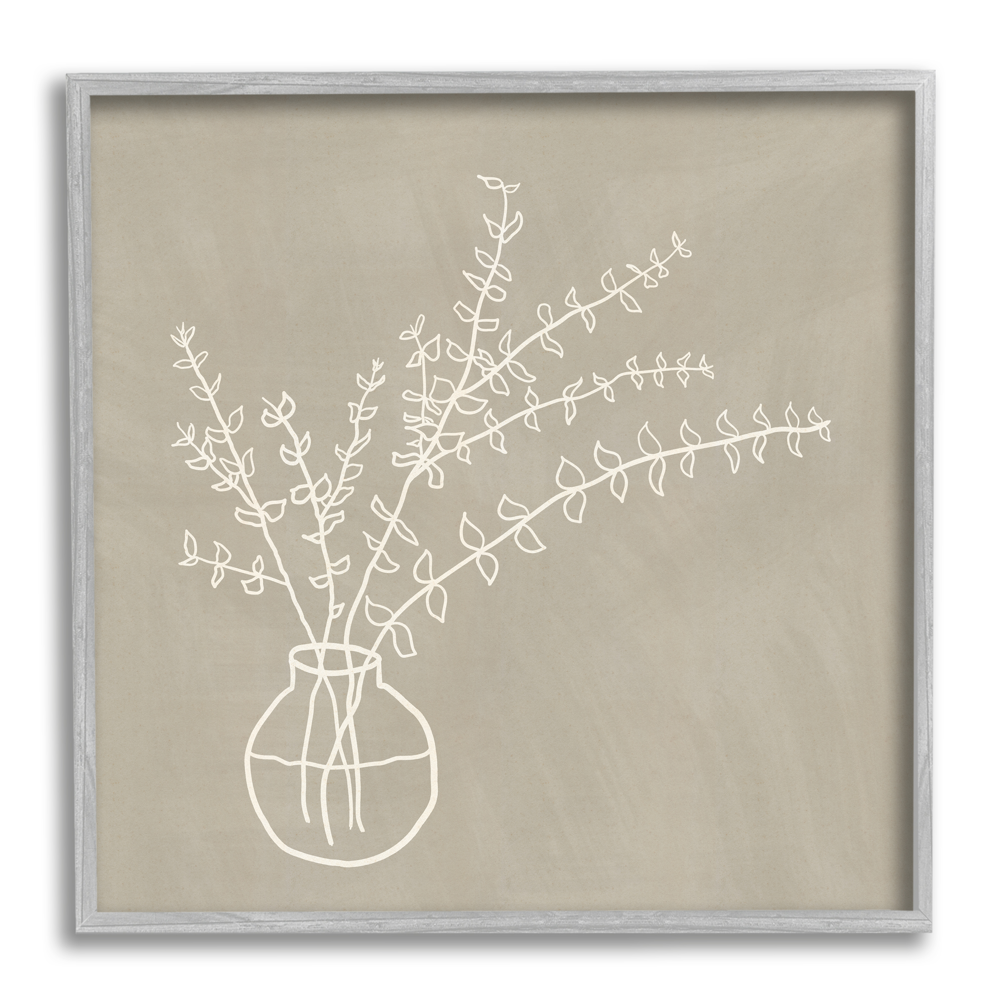 Stupell Industries Beige Botanical Herbs Leaves Vase Pattern Outline Framed Wall Art, 17 x 17, Design by JJ Design House LLC