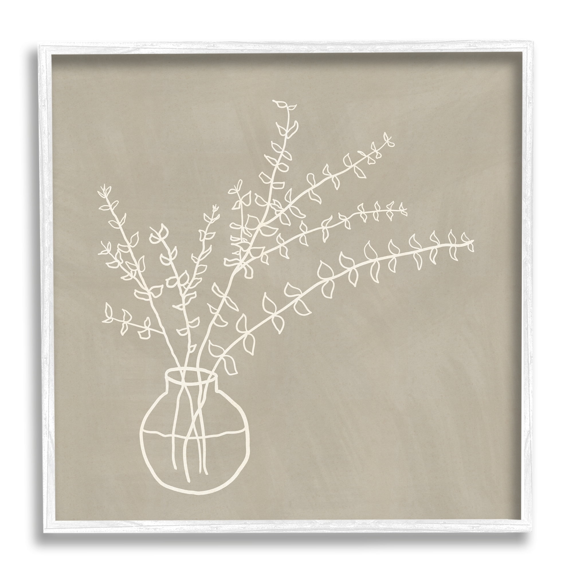 Stupell Industries Beige Botanical Herbs Leaves Vase Pattern Outline Framed Wall Art, 24 x 24, Design by JJ Design House LLC