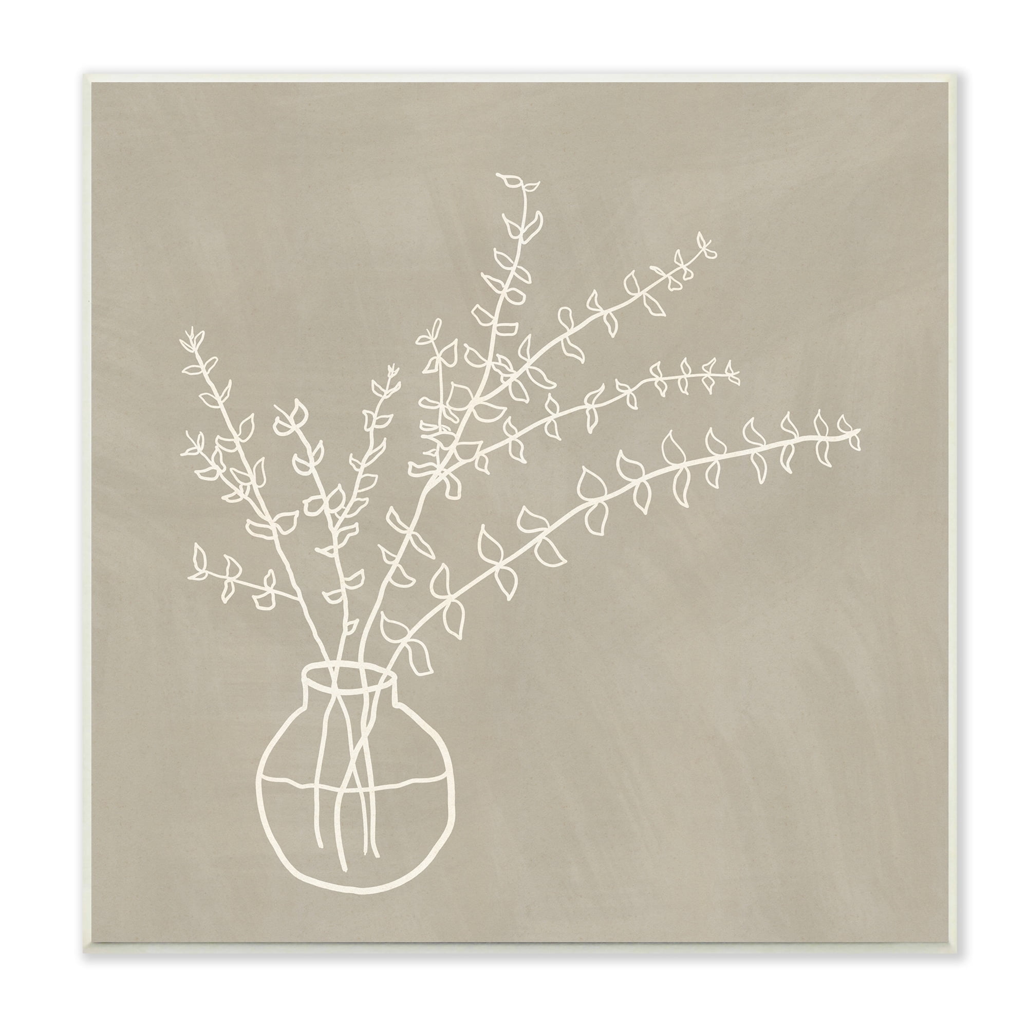 Stupell Industries Beige Botanical Herbs Leaves Vase Pattern Outline Wood Wall Art, 12 x 12, Design by JJ Design House LLC
