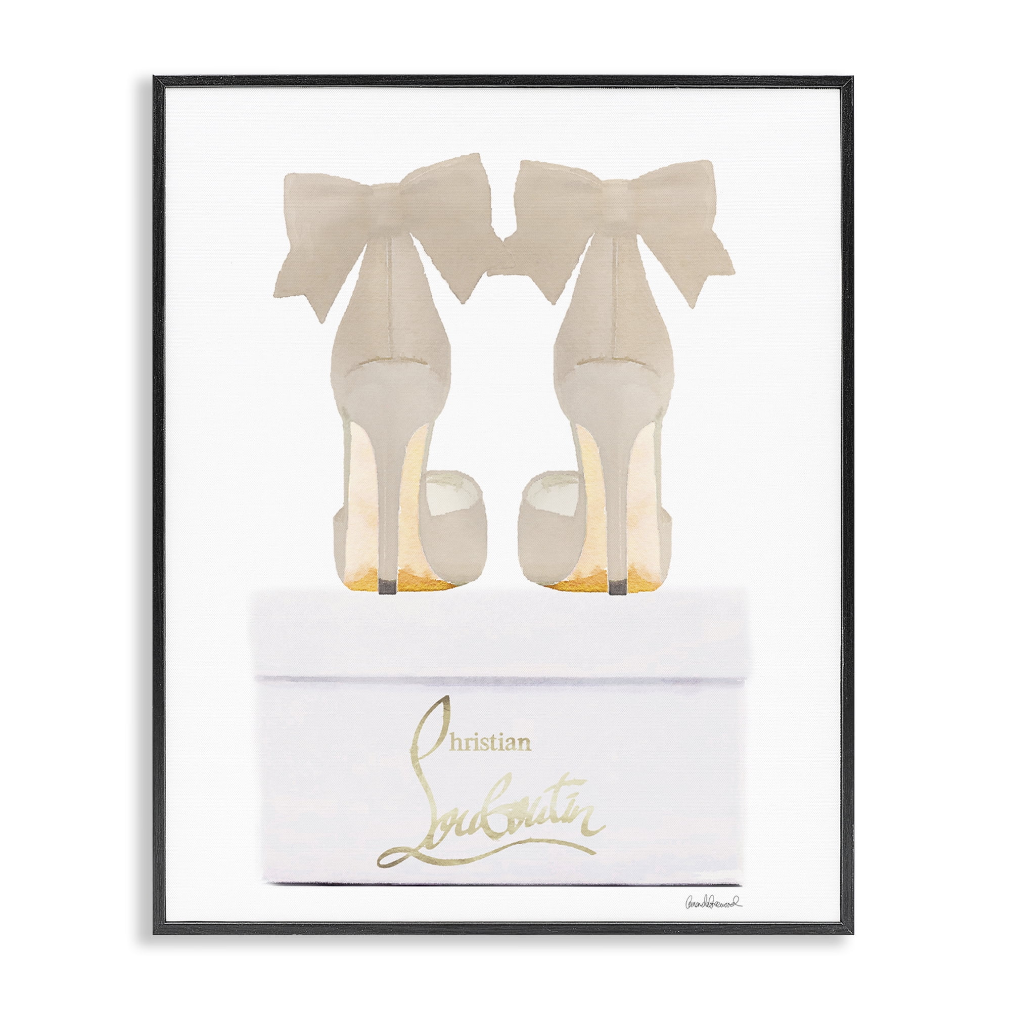 Stupell Industries Beige Bow Heels Fashion Painting Black Framed Art Print Wall Art, 11 x 14