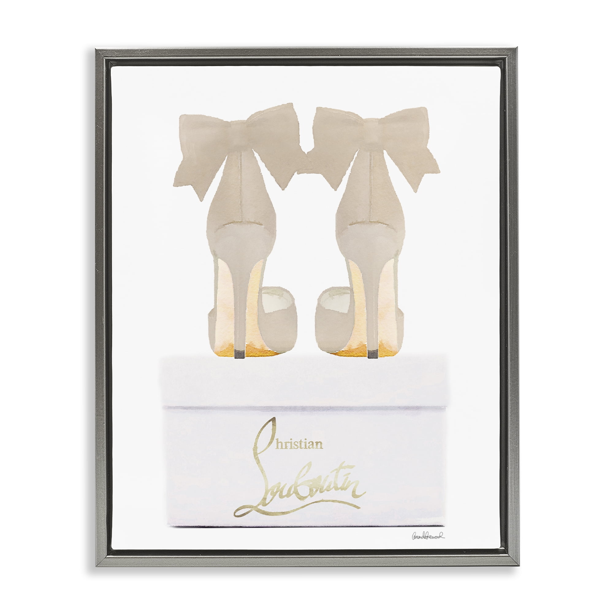 Stupell Industries Beige Bow Heels Fashion Painting Gray Floater Framed Canvas Art Print Wall Art, 25 x 31