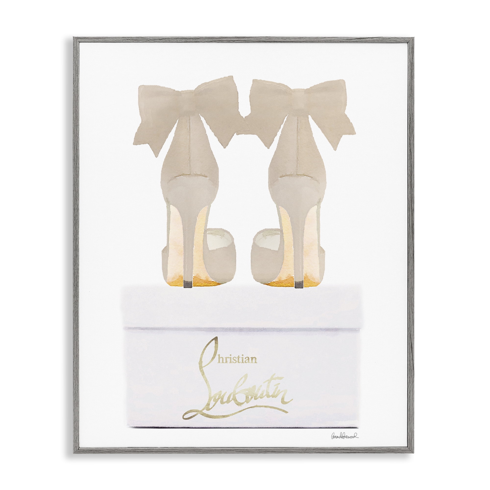 Stupell Industries Beige Bow Heels Fashion Painting Gray Framed Art Print Wall Art, 11 x 14