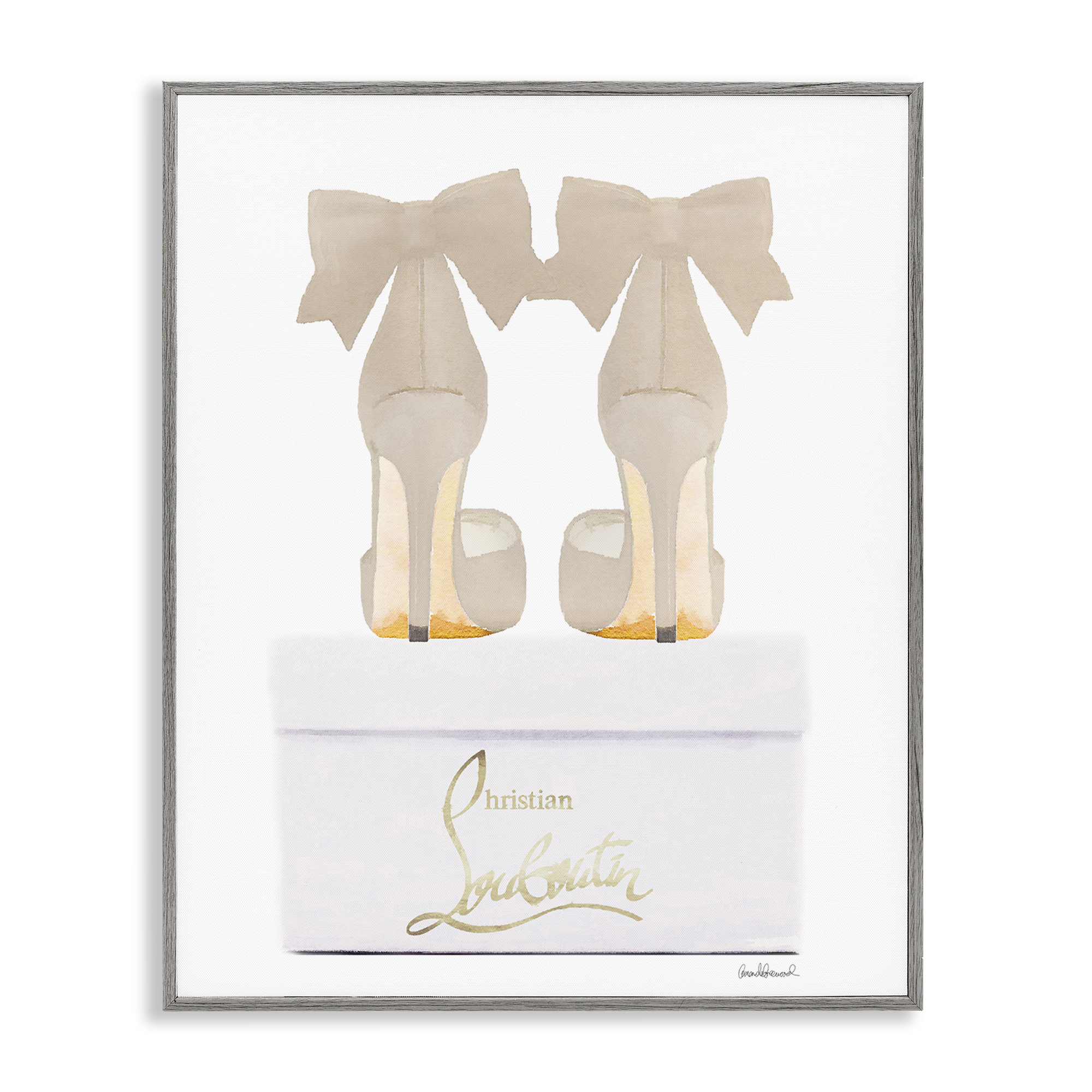 Stupell Industries Beige Bow Heels Fashion Painting Gray Framed Art Print Wall Art, 24 x 30