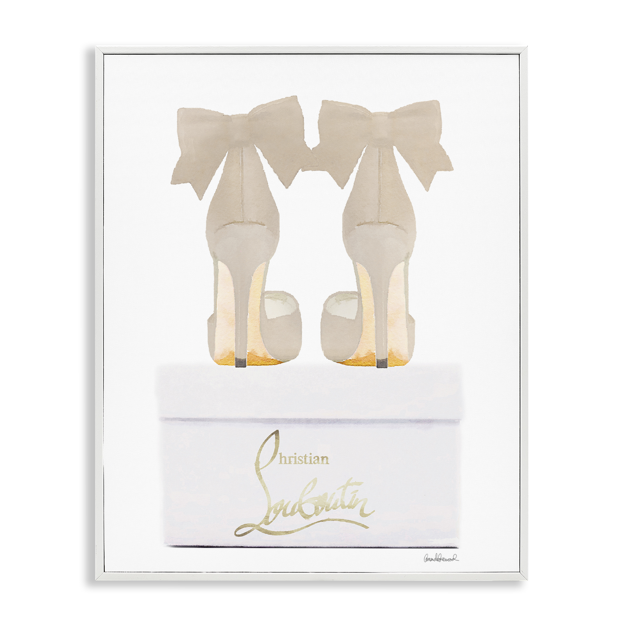Stupell Industries Beige Bow Heels Fashion Painting White Framed Art Print Wall Art, 11 x 14