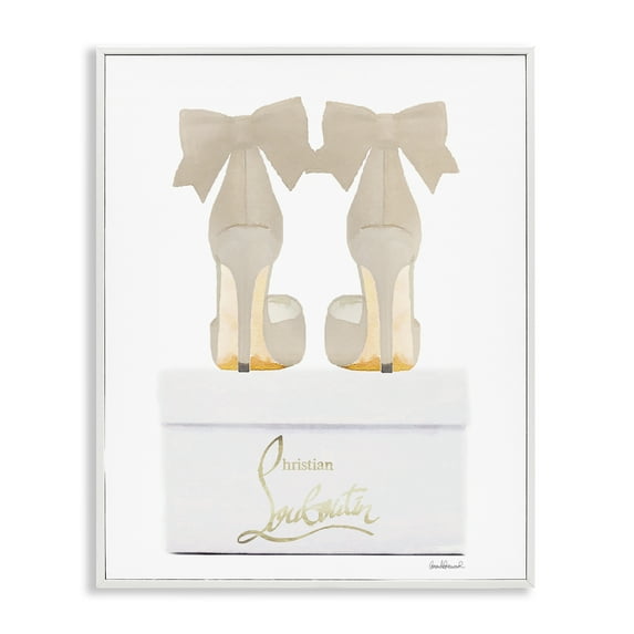 Stupell Industries Beige Bow Heels Fashion Painting White Framed Art Print Wall Art, 16 x 20