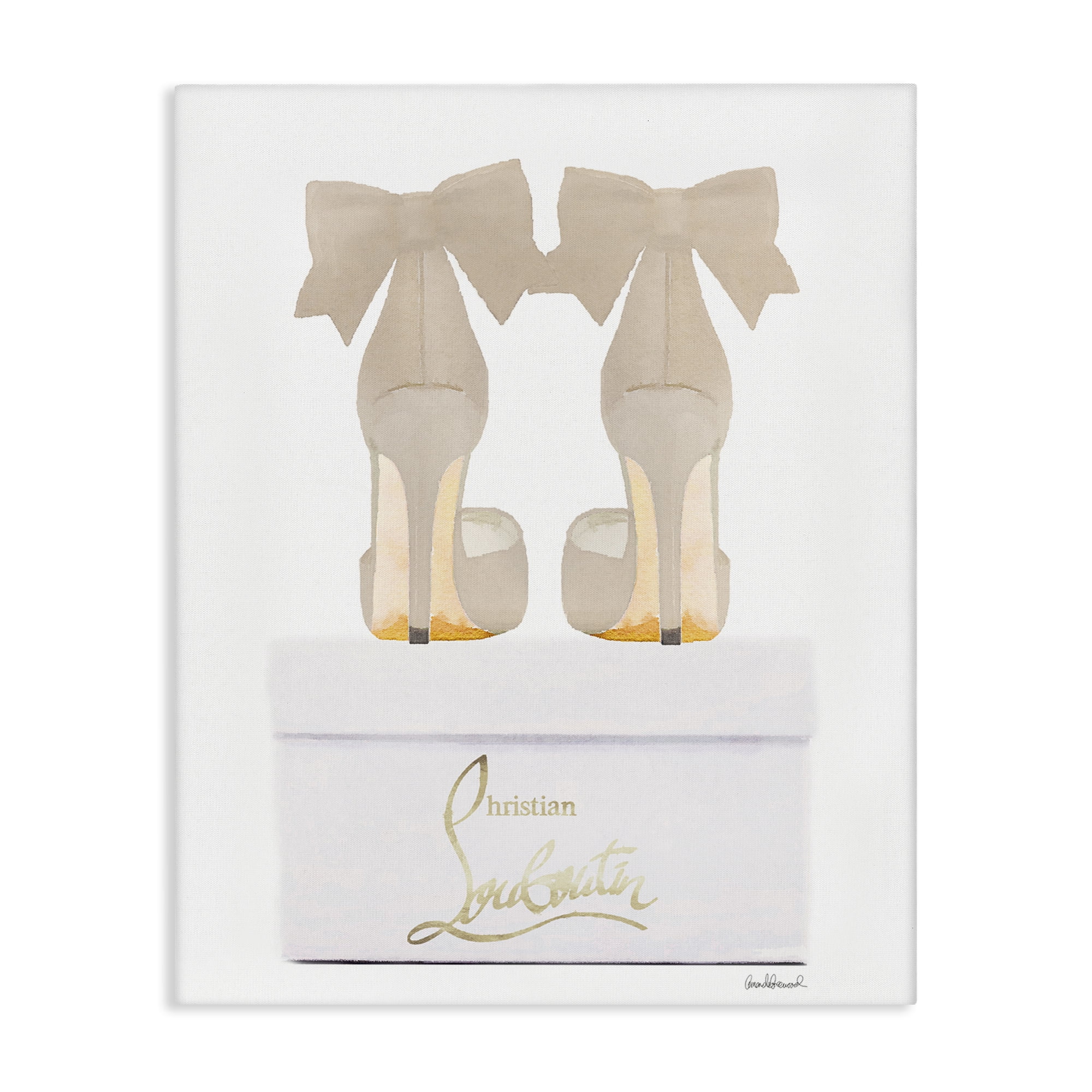 Stupell Industries Beige Bow Heels Fashion Painting Wrapped Canvas Art Print Wall Art, 36 x 48