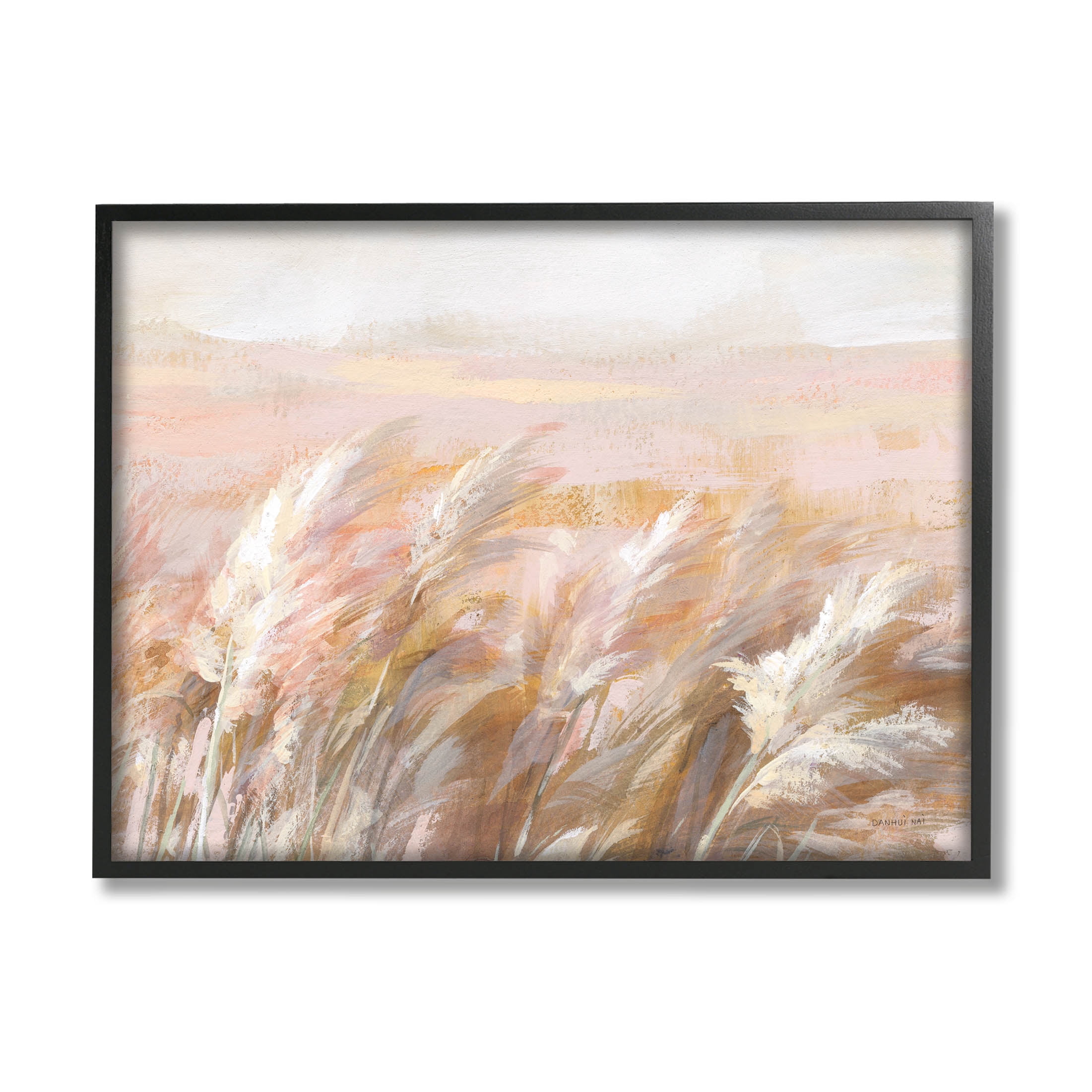 Stupell Industries Beige Breezy Prairie Grasses Painting Black Framed Art Print Wall Art, Design by Danhui Nai