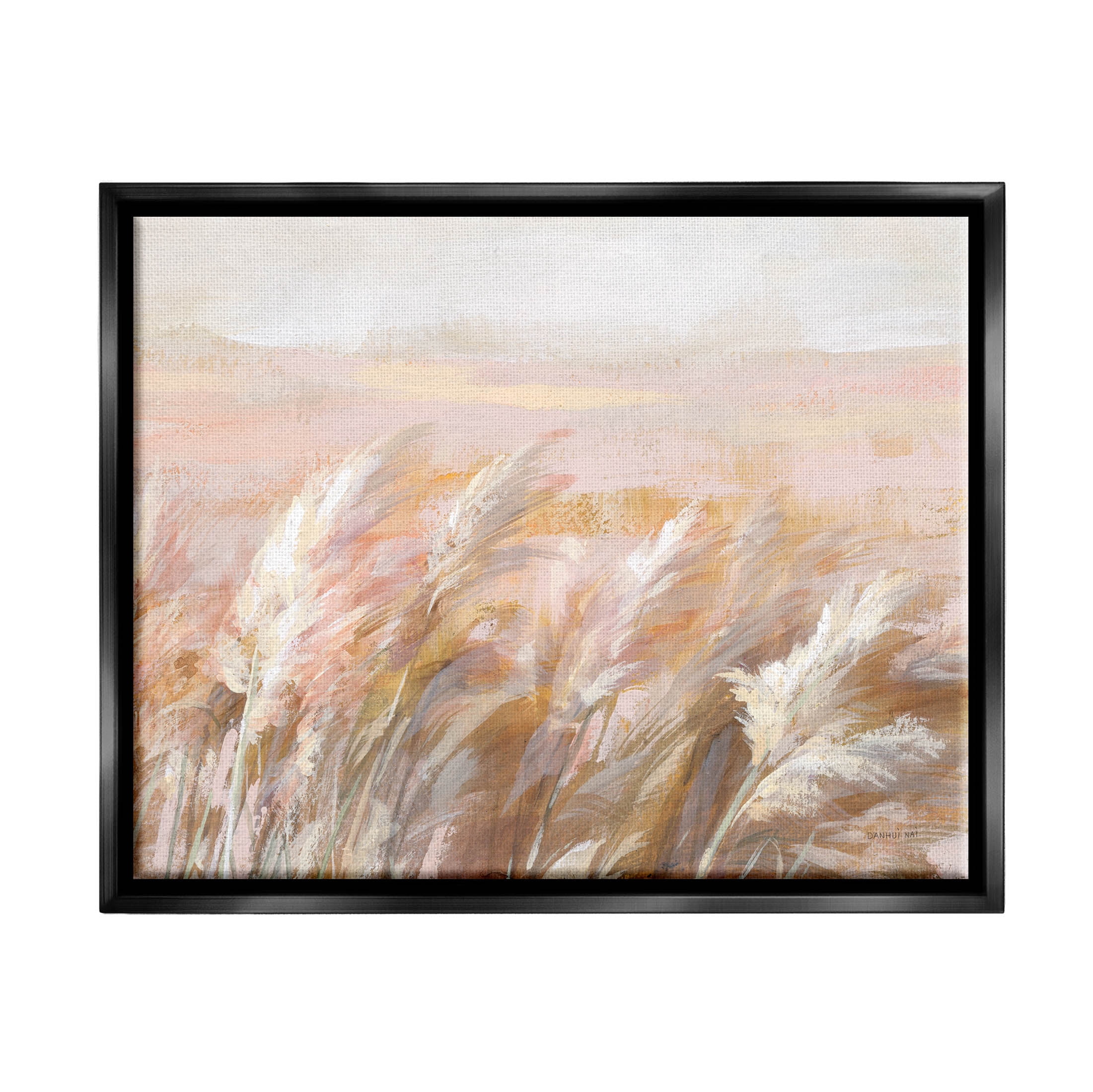 Stupell Industries Beige Breezy Prairie Grasses Painting Jet Black Floating Framed Canvas Print Wall Art, Design by Danhui Nai