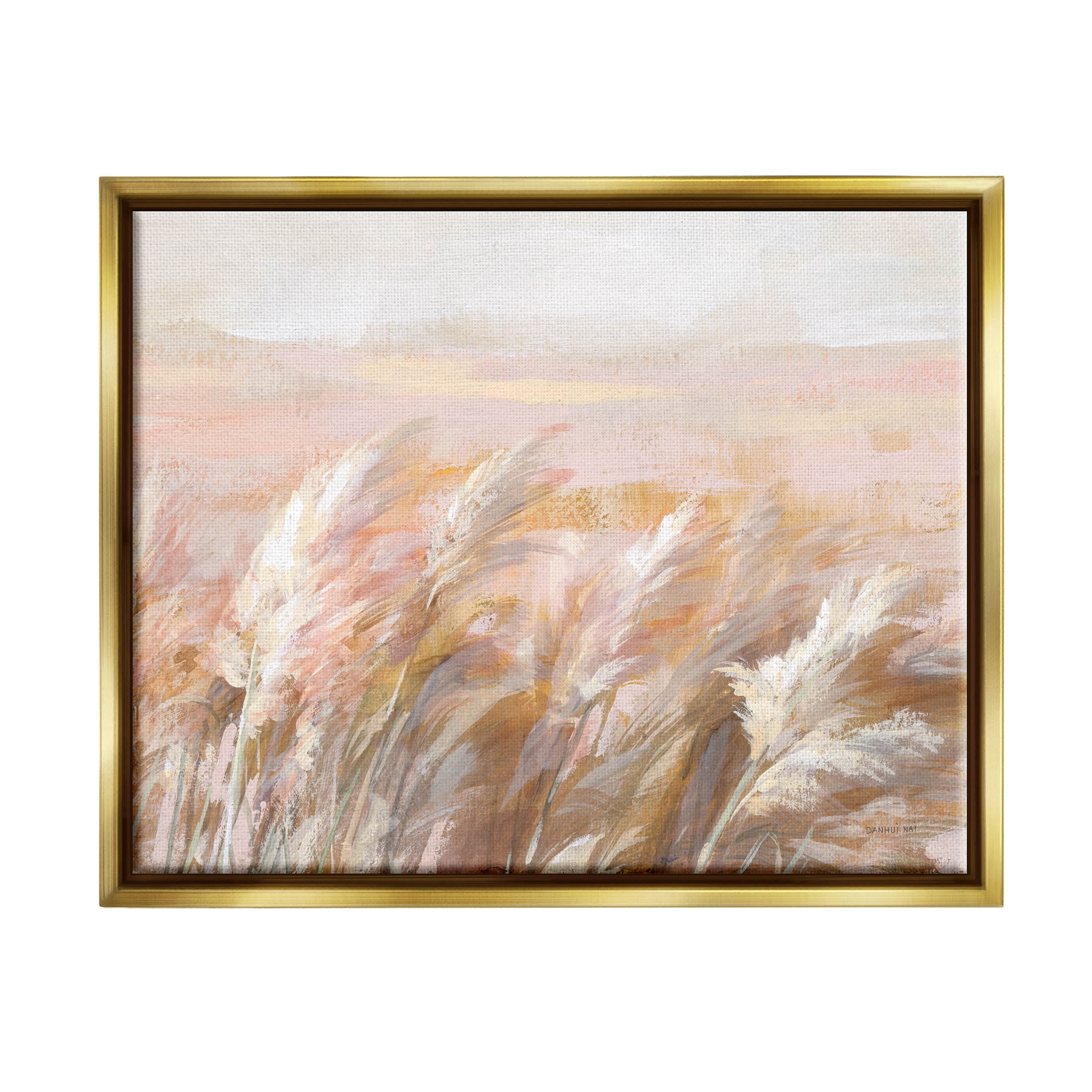 Stupell Industries Beige Breezy Prairie Grasses Painting Metallic Gold Floating Framed Canvas Print Wall Art, Design by Danhui Nai