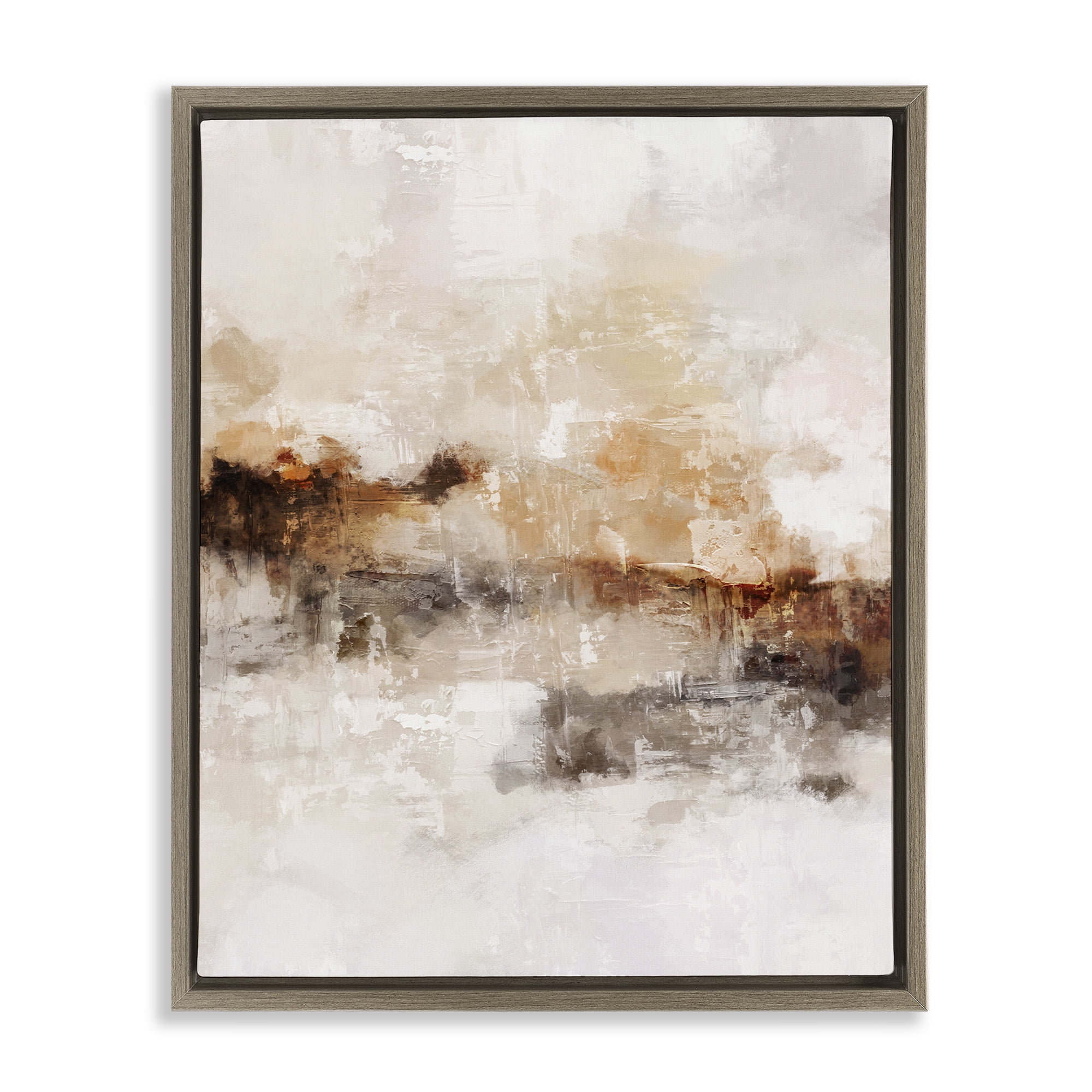Stupell Industries Beige & Brown Abstract Abstract Painting Brown Floater Framed Canvas Art Print Wall Art, 17 x 21