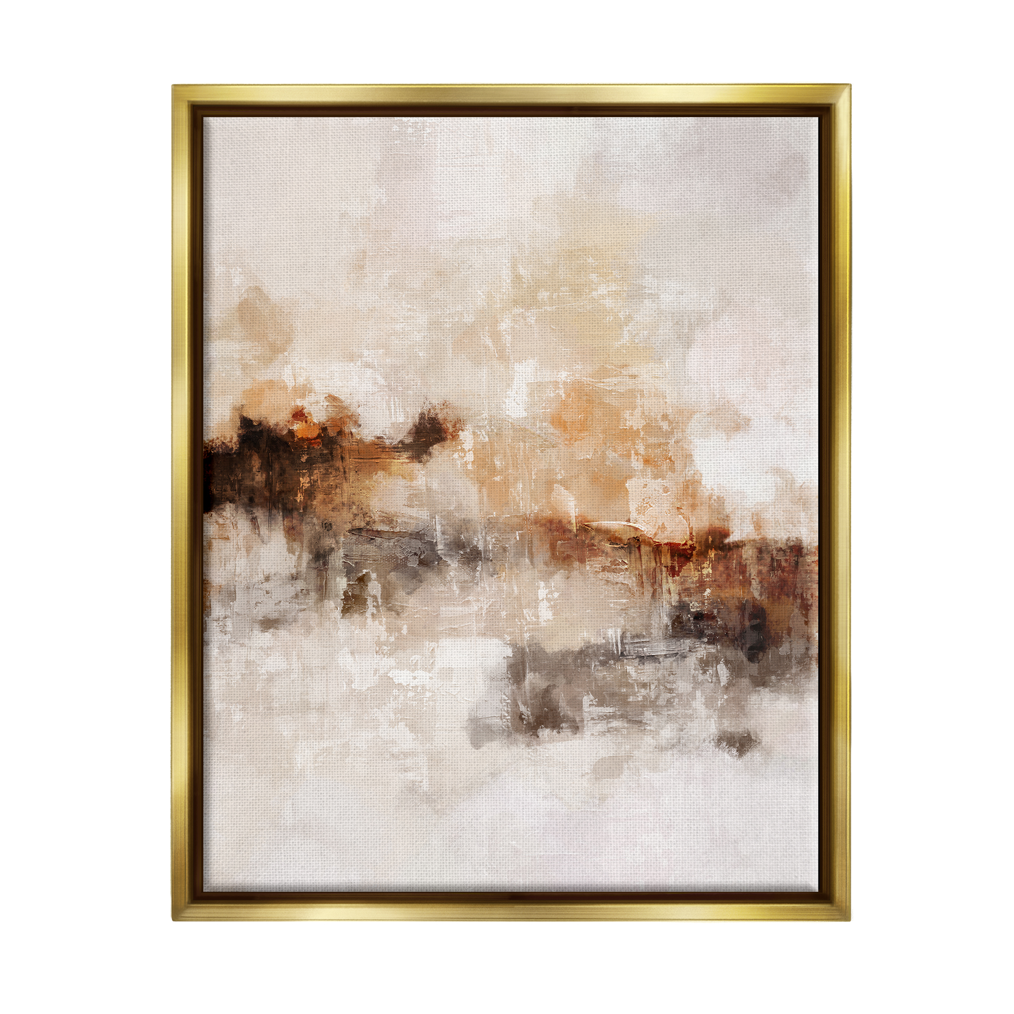 Stupell Industries Beige & Brown Abstract Abstract Painting Gold Floater Framed Art Print Wall Art, 17 x 21