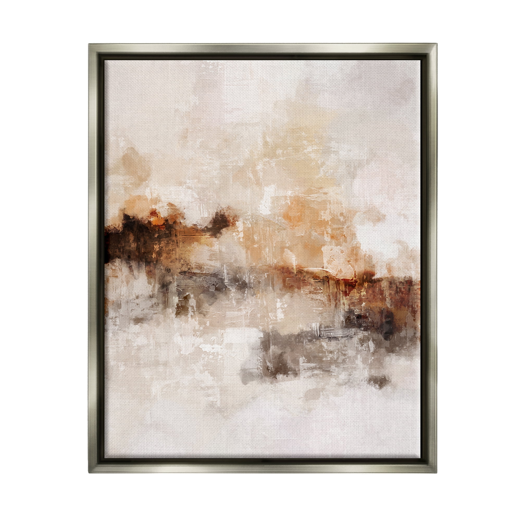 Stupell Industries Beige & Brown Abstract Abstract Painting Gray Floater Framed Art Print Wall Art, 25 x 31