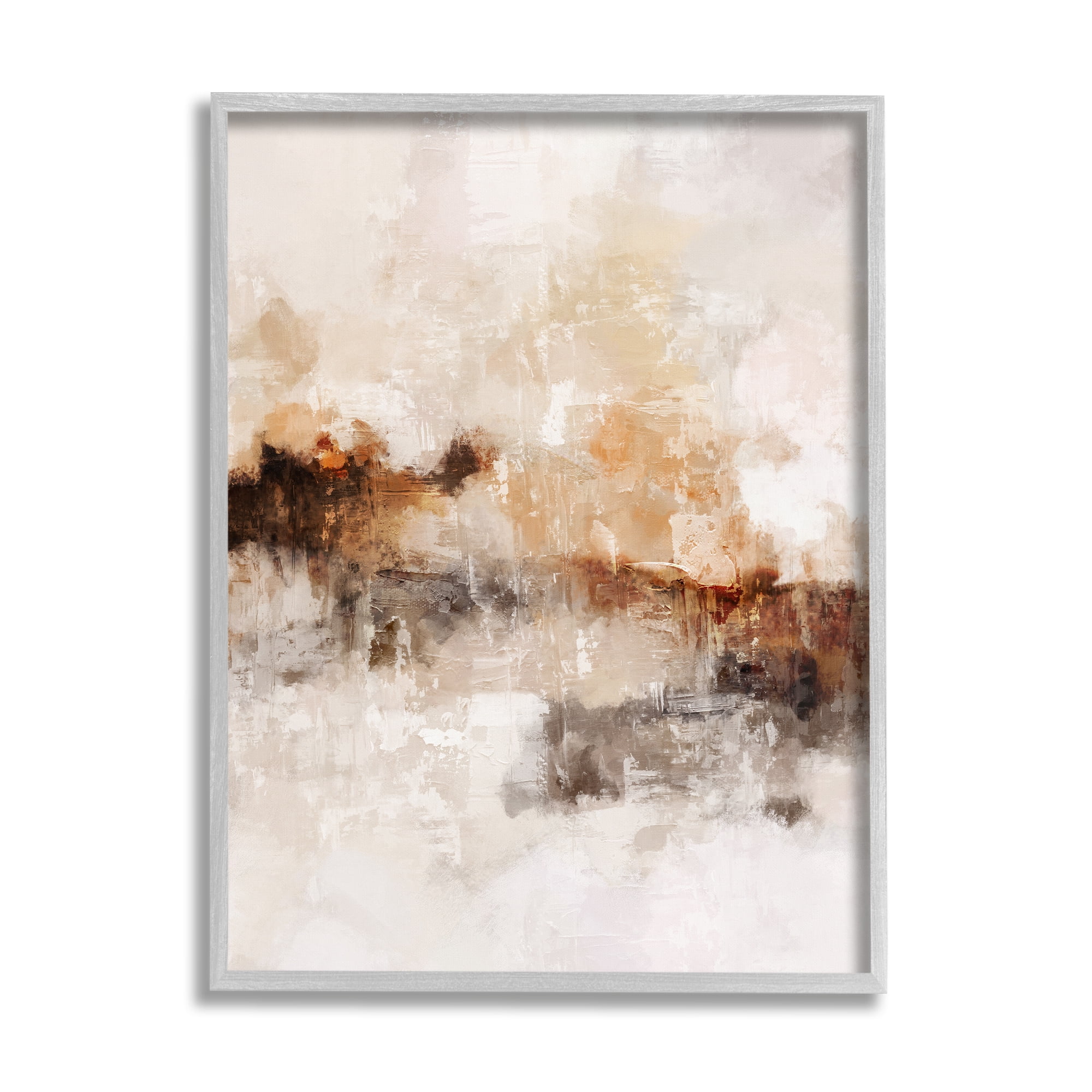 Stupell Industries Beige & Brown Abstract Abstract Painting Gray Framed Art Print Wall Art, 24 x 30