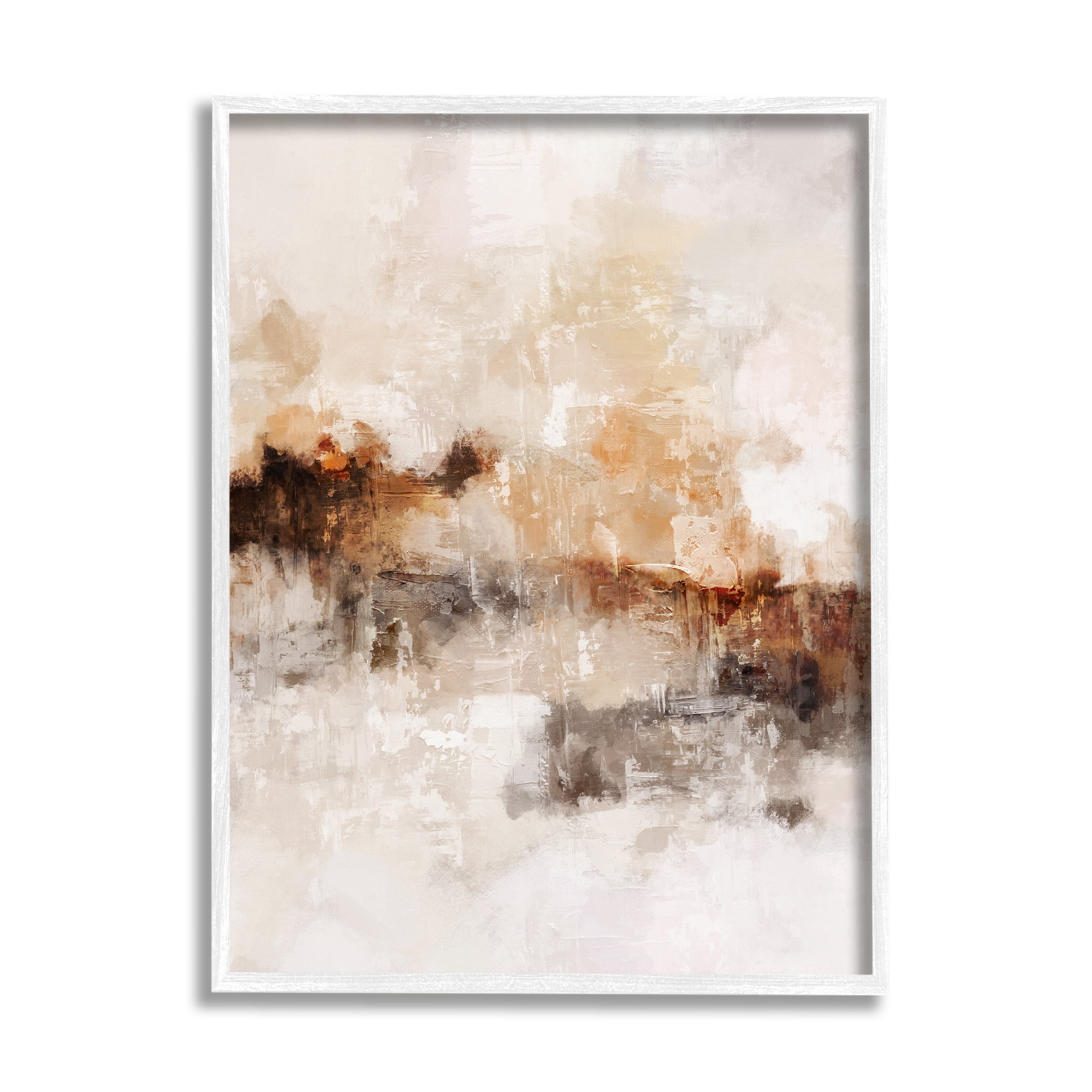 Stupell Industries Beige & Brown Abstract Abstract Painting White Framed Art Print Wall Art, 16 x 20