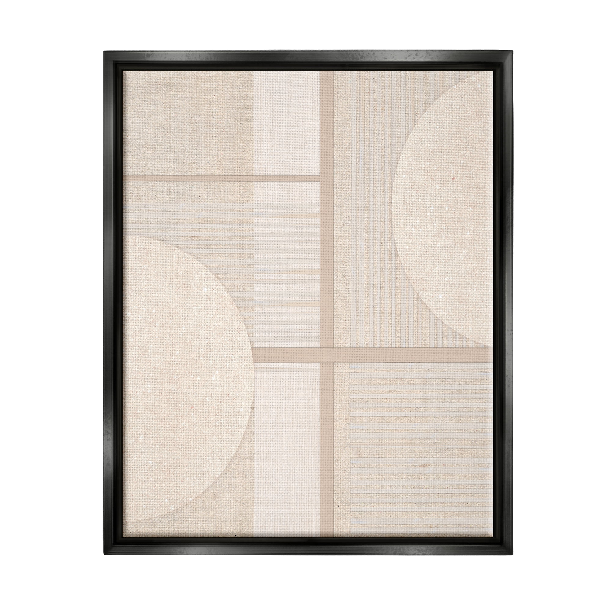 Stupell Industries Beige Circular Geometric Abstract Painting Black Floater Framed Canvas Art Print Wall Art, 17 x 21