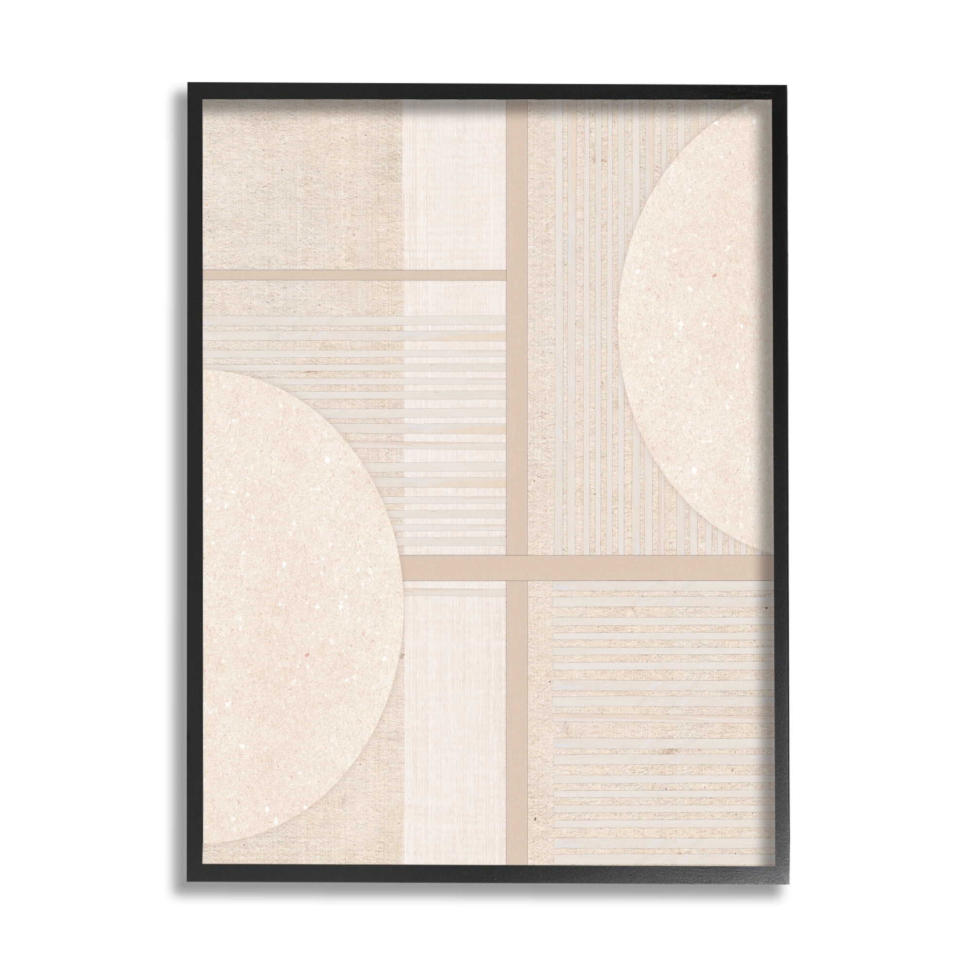 Stupell Industries Beige Circular Geometric Abstract Painting Black Framed Art Print Wall Art, 16 x 20