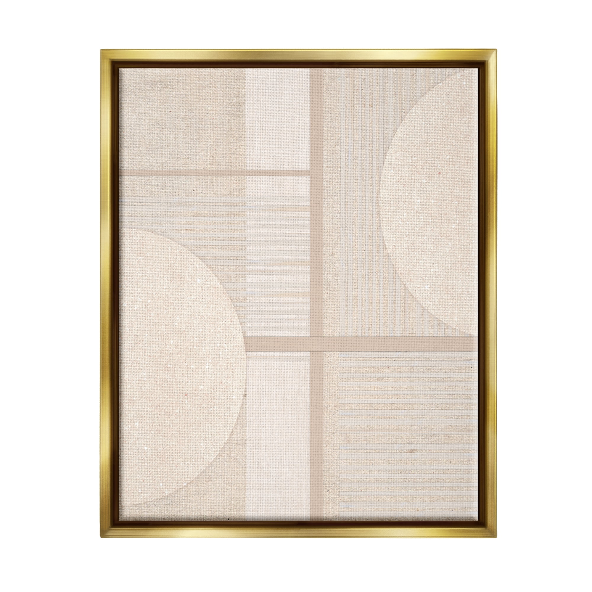 Stupell Industries Beige Circular Geometric Abstract Painting Gold Floater Framed Canvas Art Print Wall Art, 17 x 21