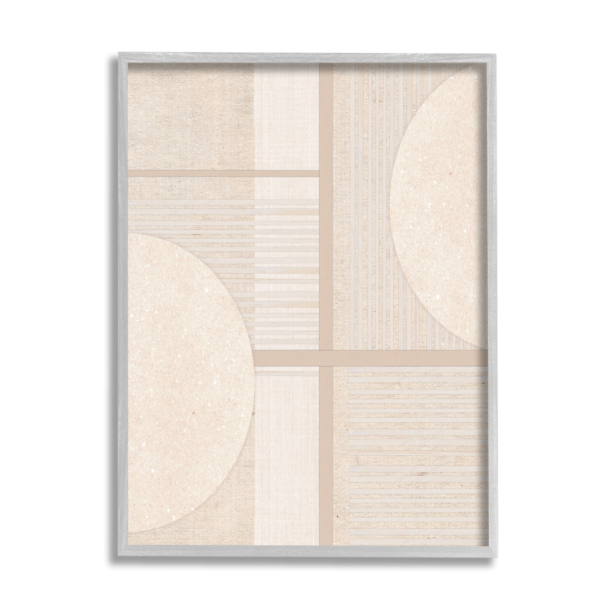Stupell Industries Beige Circular Geometric Abstract Painting Gray Framed Art Print Wall Art, 24 x 30