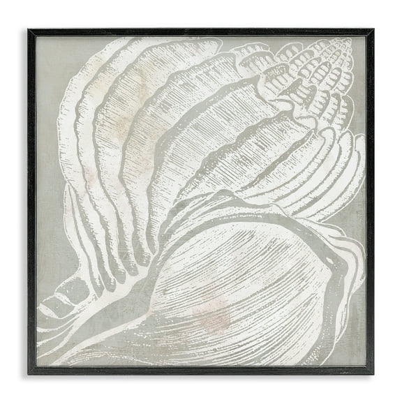 Stupell Industries Beige Conch Pattern Nautical & Beach Painting Black Framed Art Print Wall Art, 12 x 12