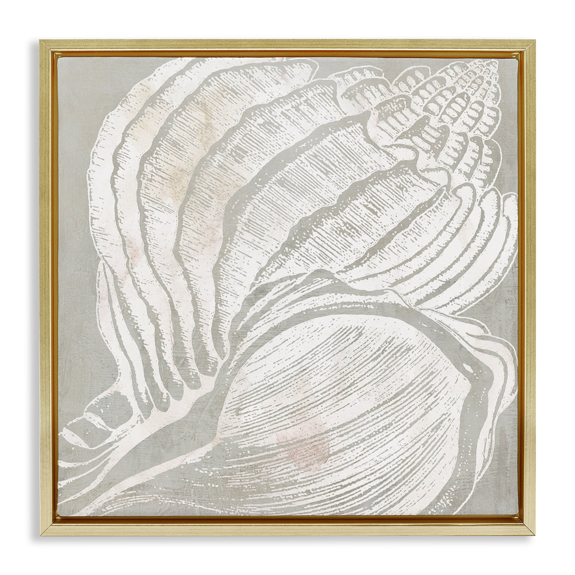 Stupell Industries Beige Conch Pattern Nautical & Beach Painting Gold Floater Framed Canvas Art Print Wall Art, 25 x 25