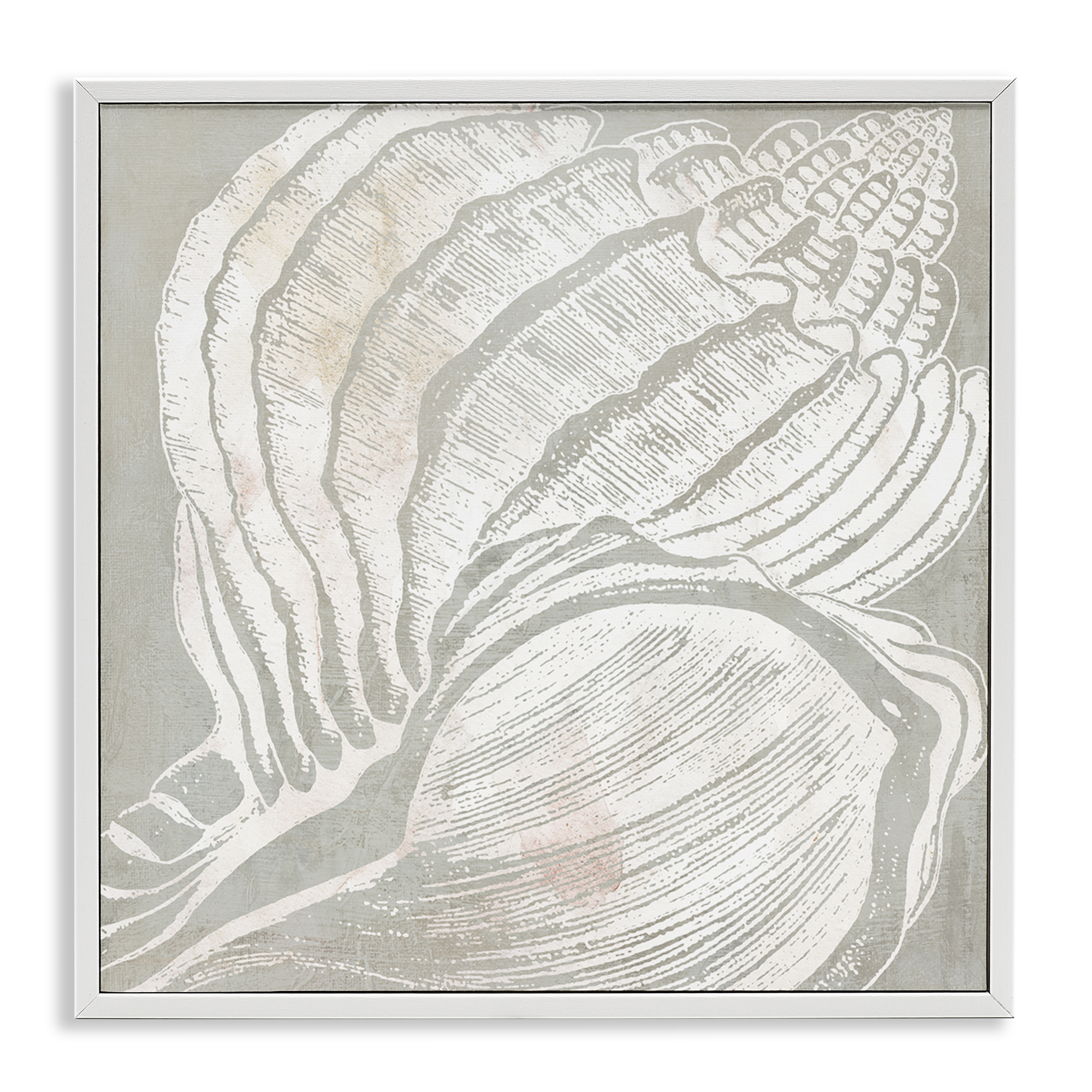 Stupell Industries Beige Conch Pattern Nautical & Beach Painting White Framed Art Print Wall Art, 12 x 12