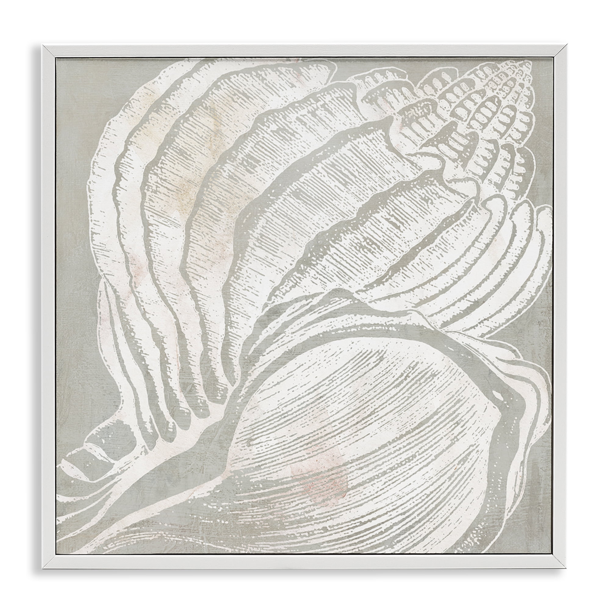Stupell Industries Beige Conch Pattern Nautical & Beach Painting White Framed Art Print Wall Art, 17 x 17