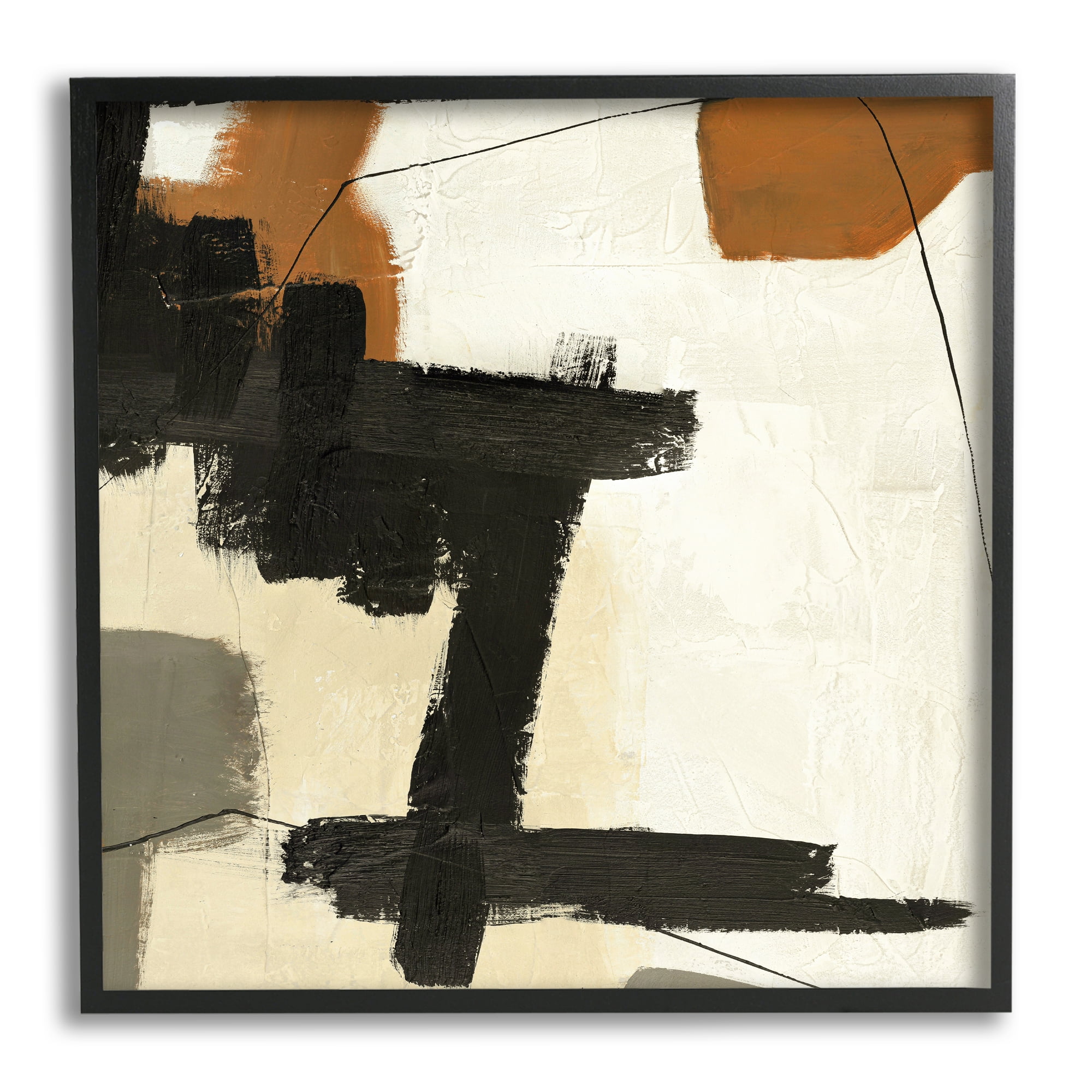 Stupell Industries Beige Contemporary Abstraction Abstract Painting Black Framed Art Print Wall Art, 24 x 24