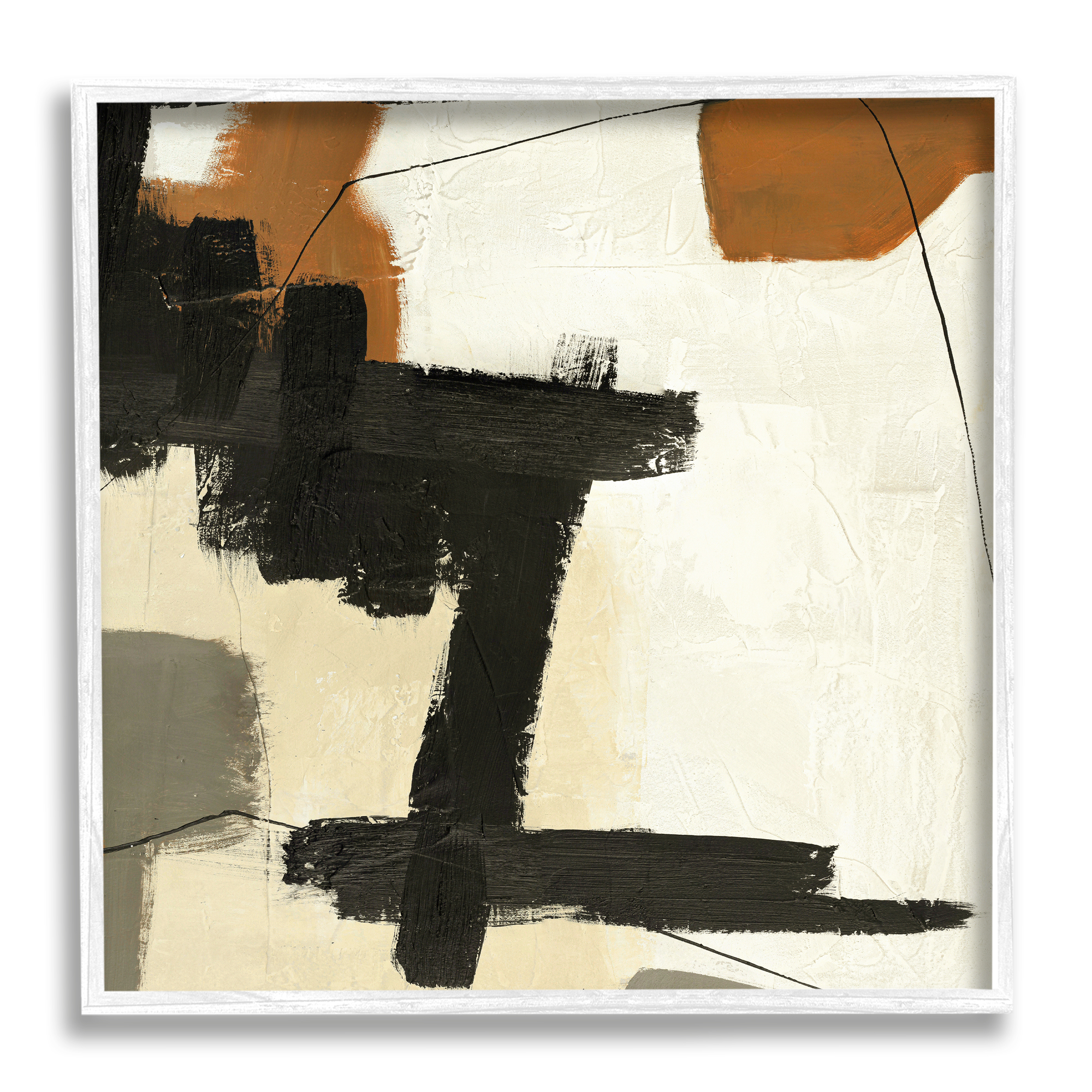 Stupell Industries Beige Contemporary Abstraction Abstract Painting White Framed Art Print Wall Art, 12 x 12