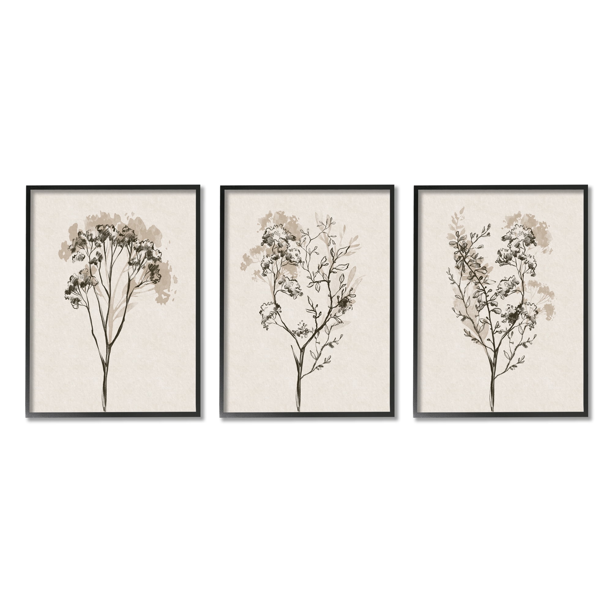 Stupell Industries Beige Cottage Herbs Botanical & Floral Painting Black Framed Art Print Wall Art, 11 x 14, Set of 3