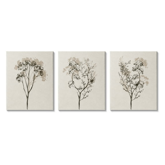 Stupell Industries Beige Cottage Herbs Botanical & Floral Painting Gallery Wrapped Canvas Print Wall Art, 11 x 14, Set of 3
